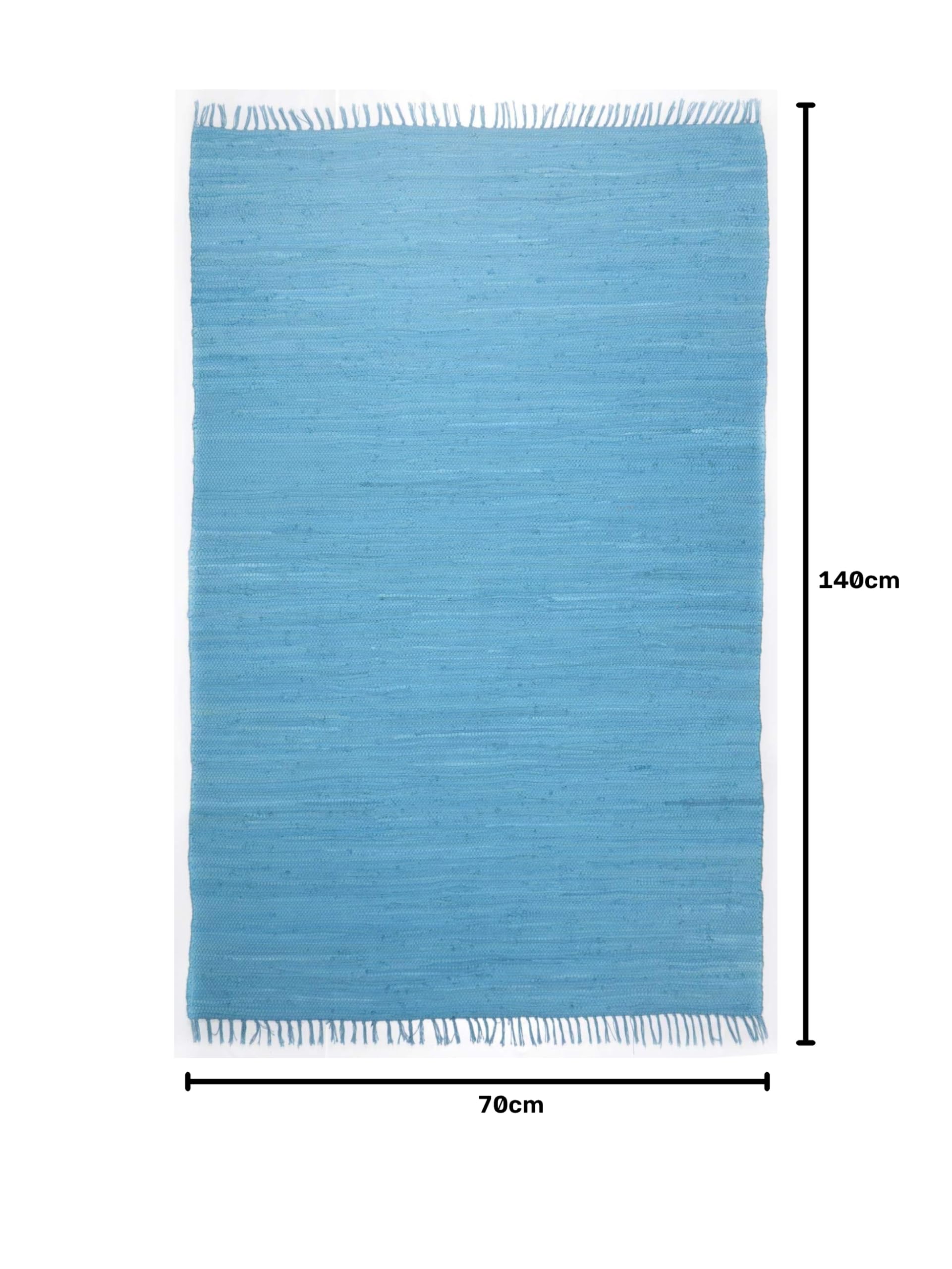 Theko Alfombra Dhurry de algodón 100%, Tejido Plano, Tejido a Mano, Color Turquesa, 70 x 140 cm