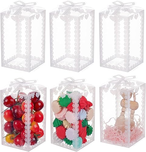 BENECREAT 24 cajas de regalo de plástico transparente con lazo de 4.5 x 2.5 x 2.5 pulgadas, cajas de regalo de PVC transparente para vacaciones,