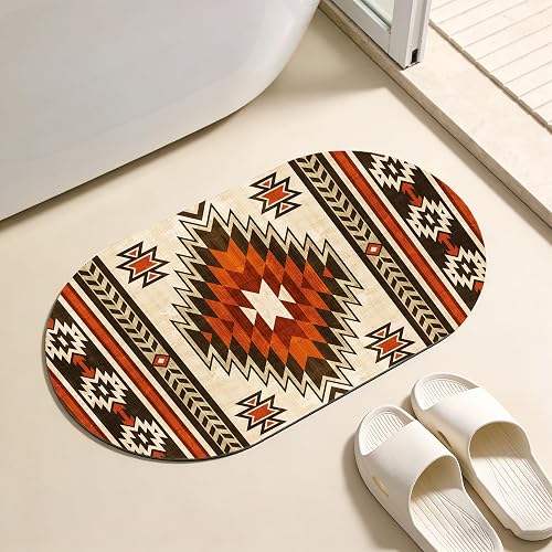 YNXTYB Diatomaceous Mud Bath Mat Aztec Navajo Brown Geometric Oval Soft Wrinkle 