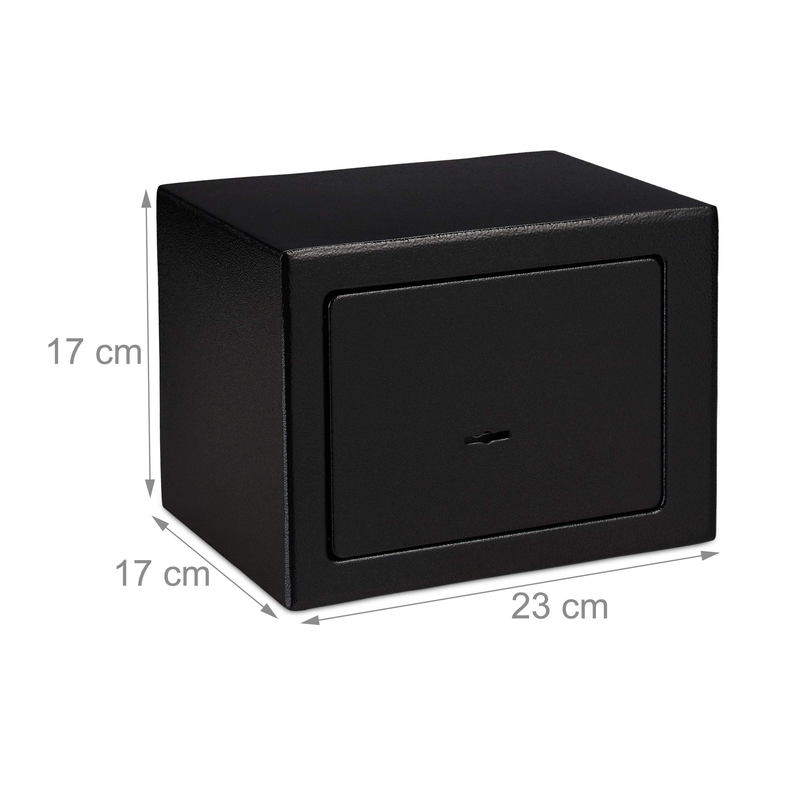 Relaxdays Cassaforte Mobile con Chiave, Serratura Doppia, a Parete o a Pavimento, Mini Safe,HLP 17x23x17,Cassetta; Nero