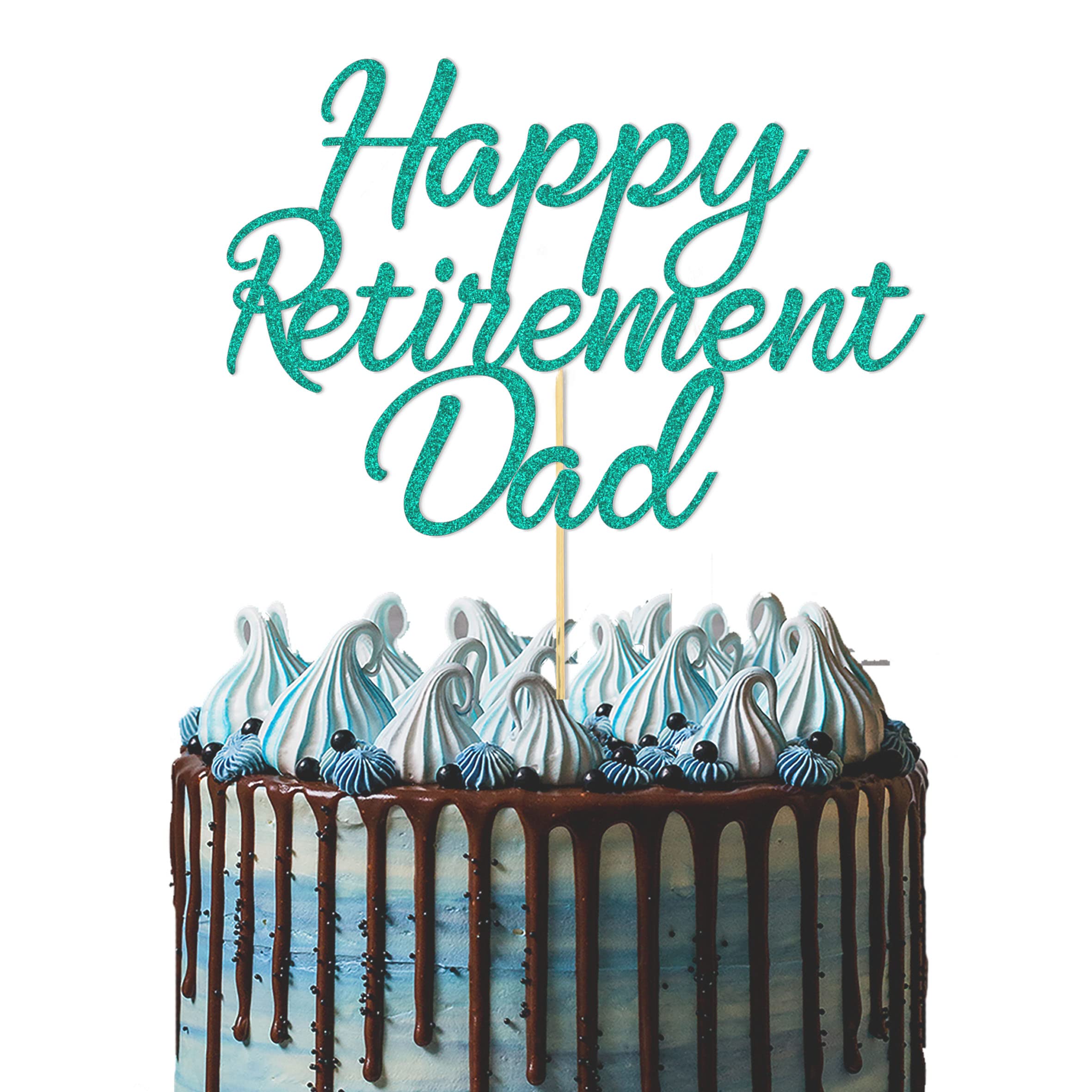 GuteGifts Personalised Cake Topper for Retirement Mum Dad | Custom Cake Decoration with Any Name | Multicolour Glitter Party Decoration Hand Finished in UK (Turquoise green)