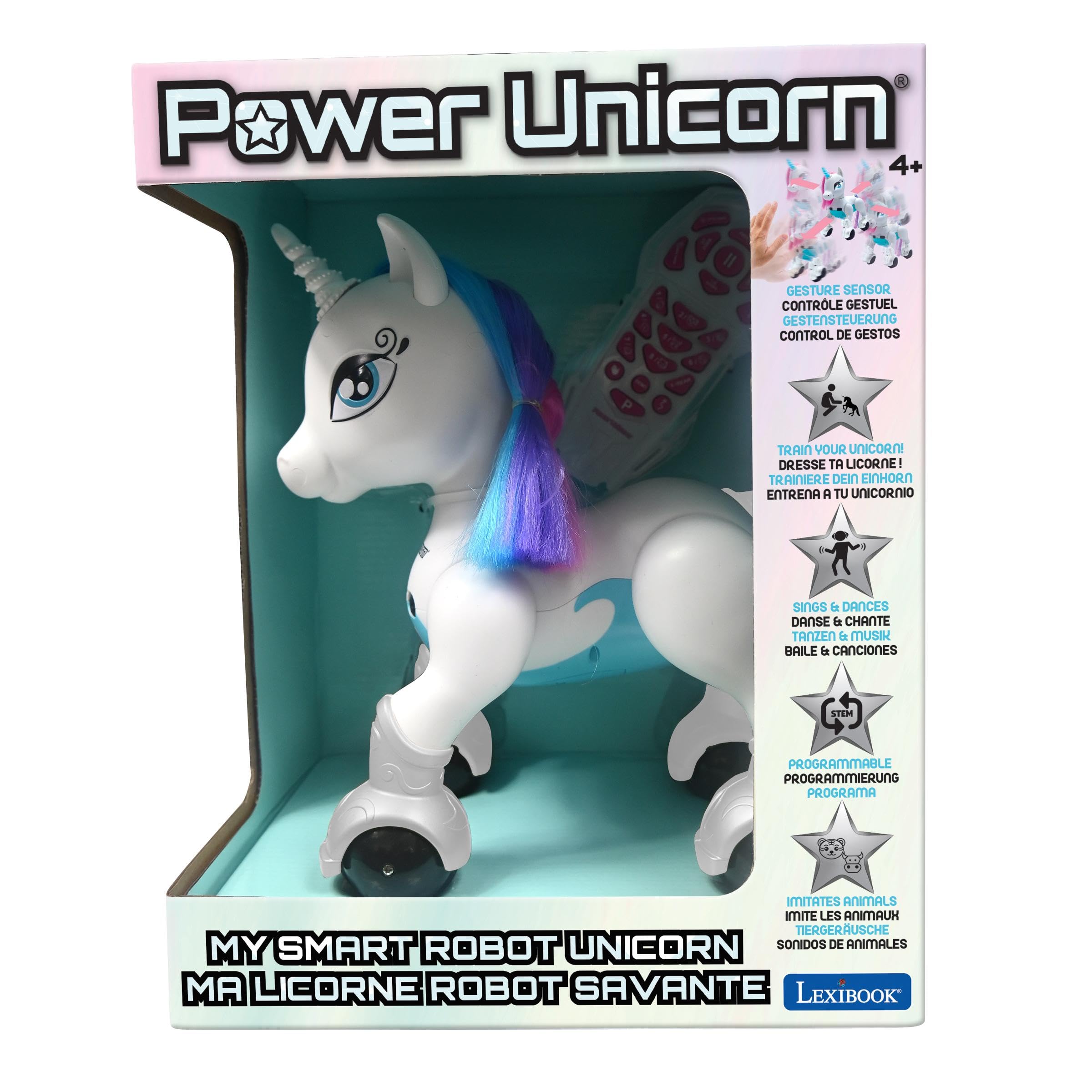 Lexibook, Power Unicorn Smart Unicorn, UNI01LXB | Programmierbar, Fern- & Gestensteuerung, Tanz, Musik, Lichteffekte, Wiederaufladbar