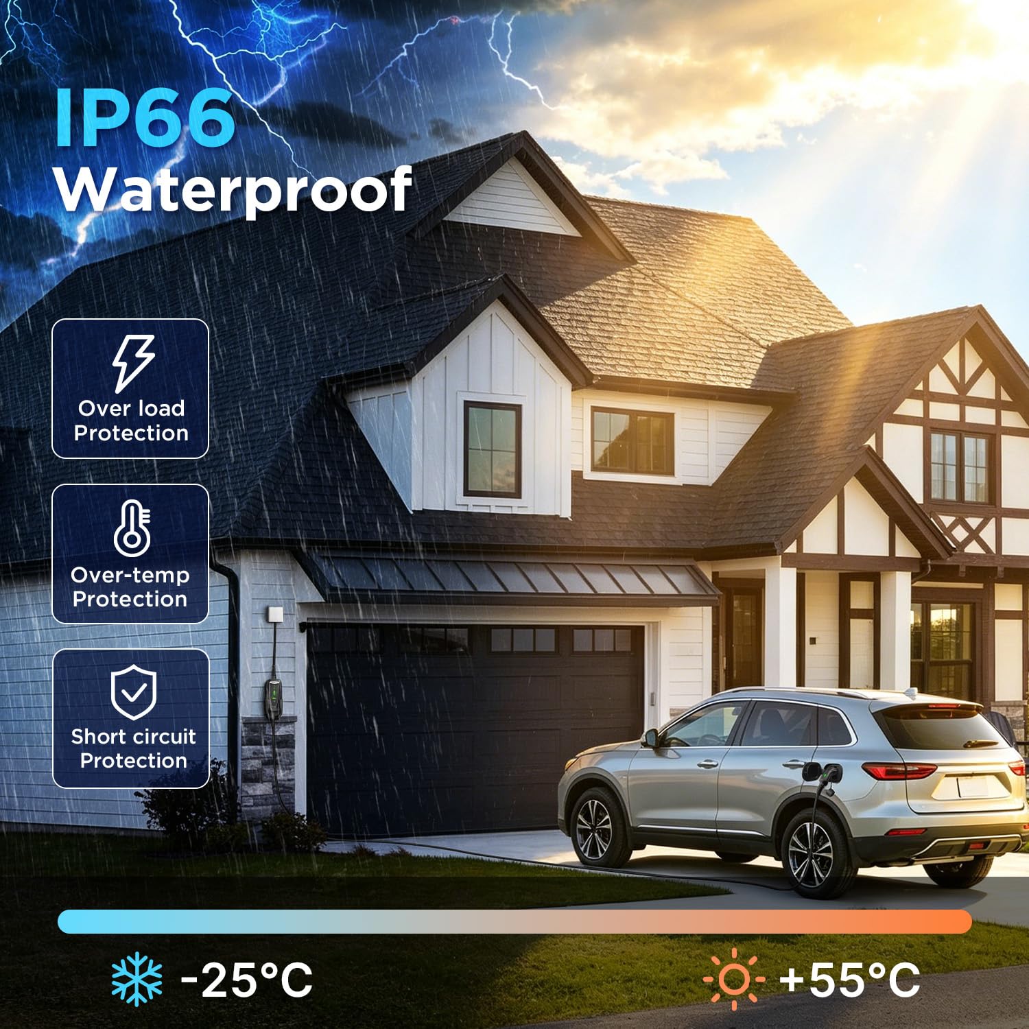 Cavo di Ricarica Portatile Tipo 2 con Spina Schuko, [ 3,68kW | 10A | 13A | 16A | 6M ] Caricatore Auto Elettrica, Wallbox Mobile Impermeabile IP66 con Model Y/3, 500e, e-208 e Altri EV/PHEV
