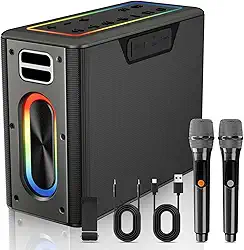 Karaoke Com 2 Microfones Sem Fio 120W Bluetooth 5.0 Iluminação RGB - Caixa De Som Portátil Potente Para Festa Churrasco e Diversão em Família