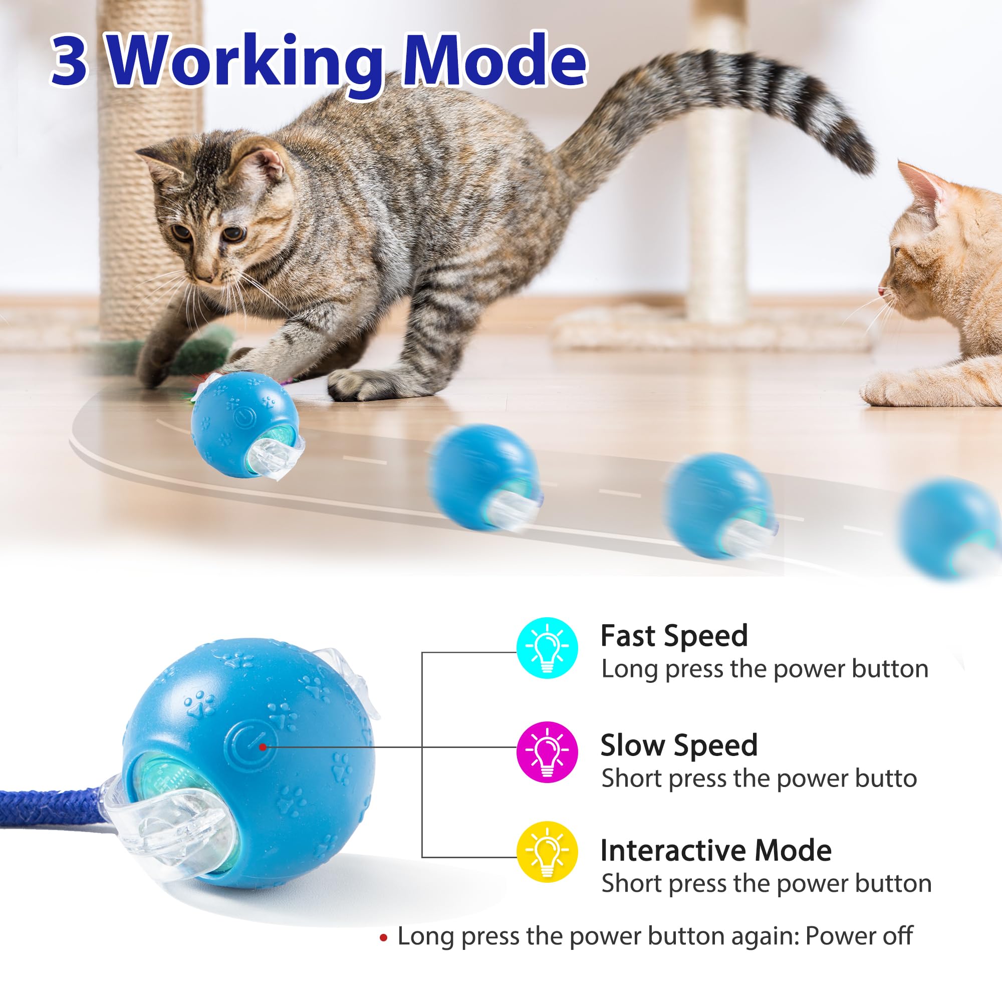 Tuiskusa Giocattoli interattivi per gatti, palla a rotolamento rapido in tasca, movimento automatico attivato dal movimento, gioco nascondi e cerca topi (blu)