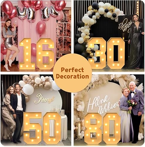 Miniatura 7 de imprsv Números iluminados de marquesina de 3 pies, decoraciones de cumpleaños número 16 para niñas y niños, números grandes iluminados para