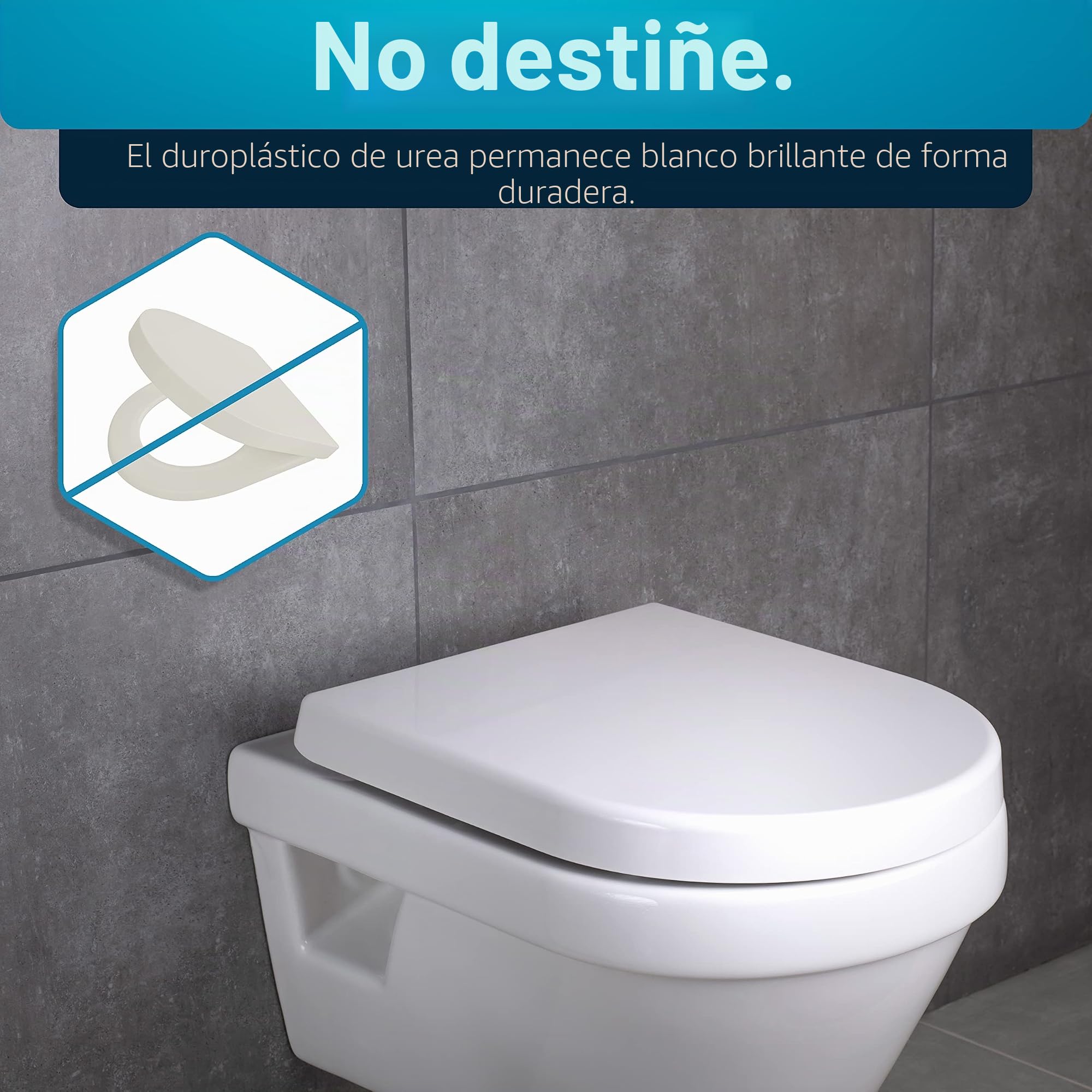 Benkstein® Tapa de inodoro con descenso automático en forma de D, color blanco, antibacteriano, liberación rápida para facilitar la limpieza, fácil montaje, duroplast de urea, extraíble, soporta hasta