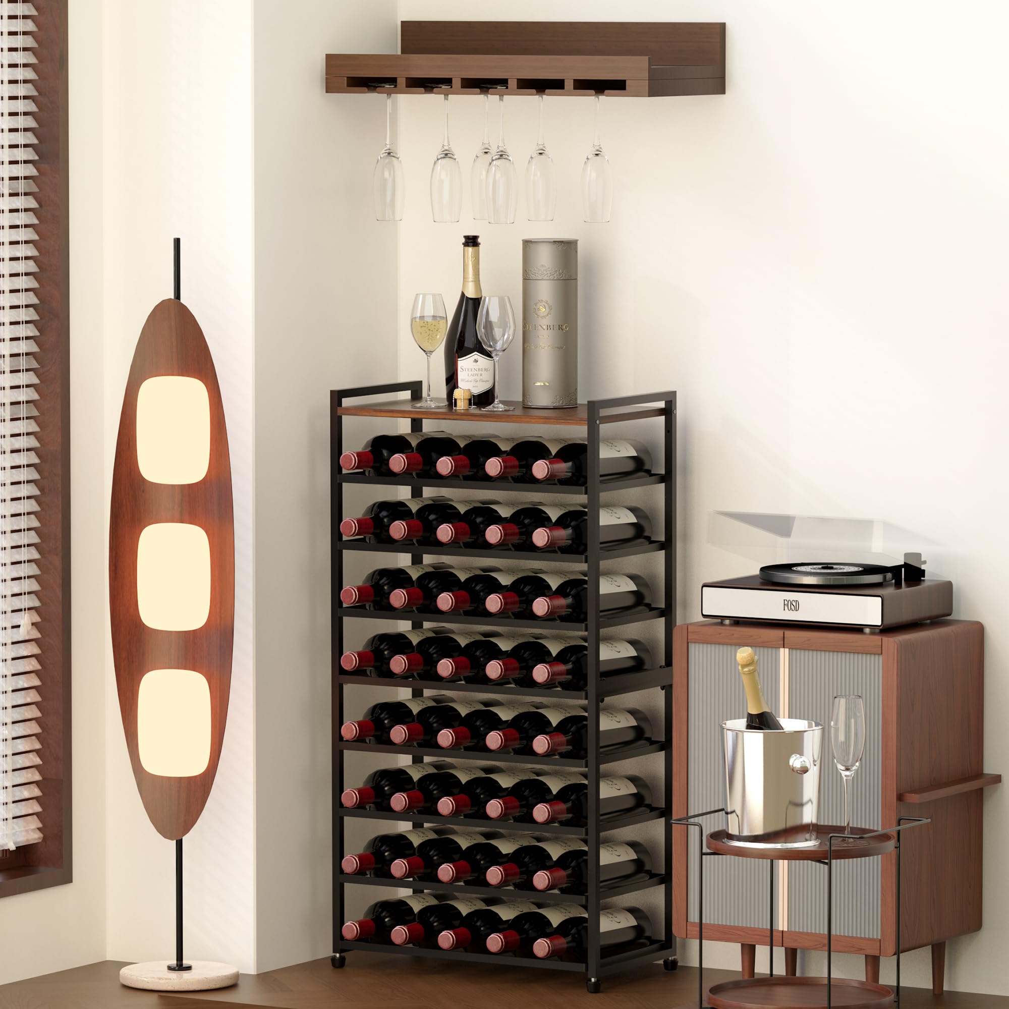 Estante de vino para 40 botellas, 8 niveles, metal, soporte de exhibición para cocina y bar