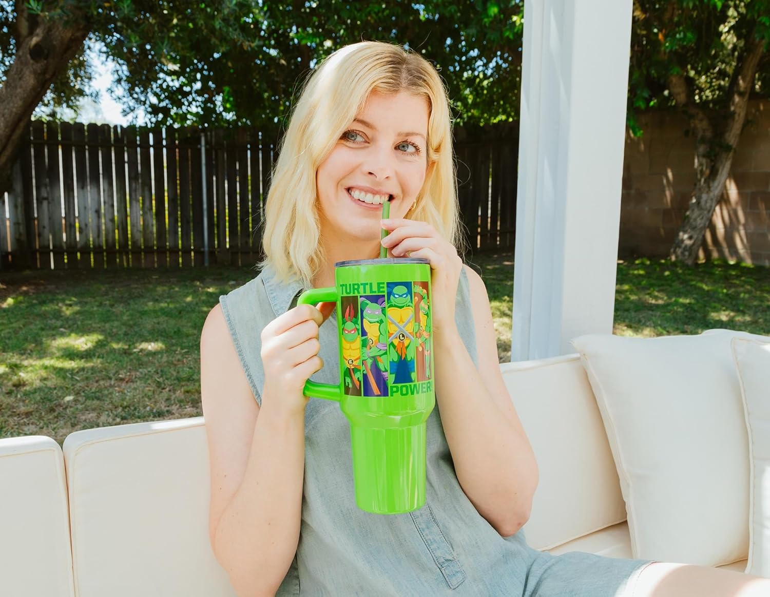 Silver Buffalo Teenage Mutant Ninja Turtles Turtle Power Stainless Steel Tumbler with Handle Featuring Leonardo, Donatello, Raphael, and Michelangelo, Fits in Standard Cup Holder, 40 Ounces - Image 8