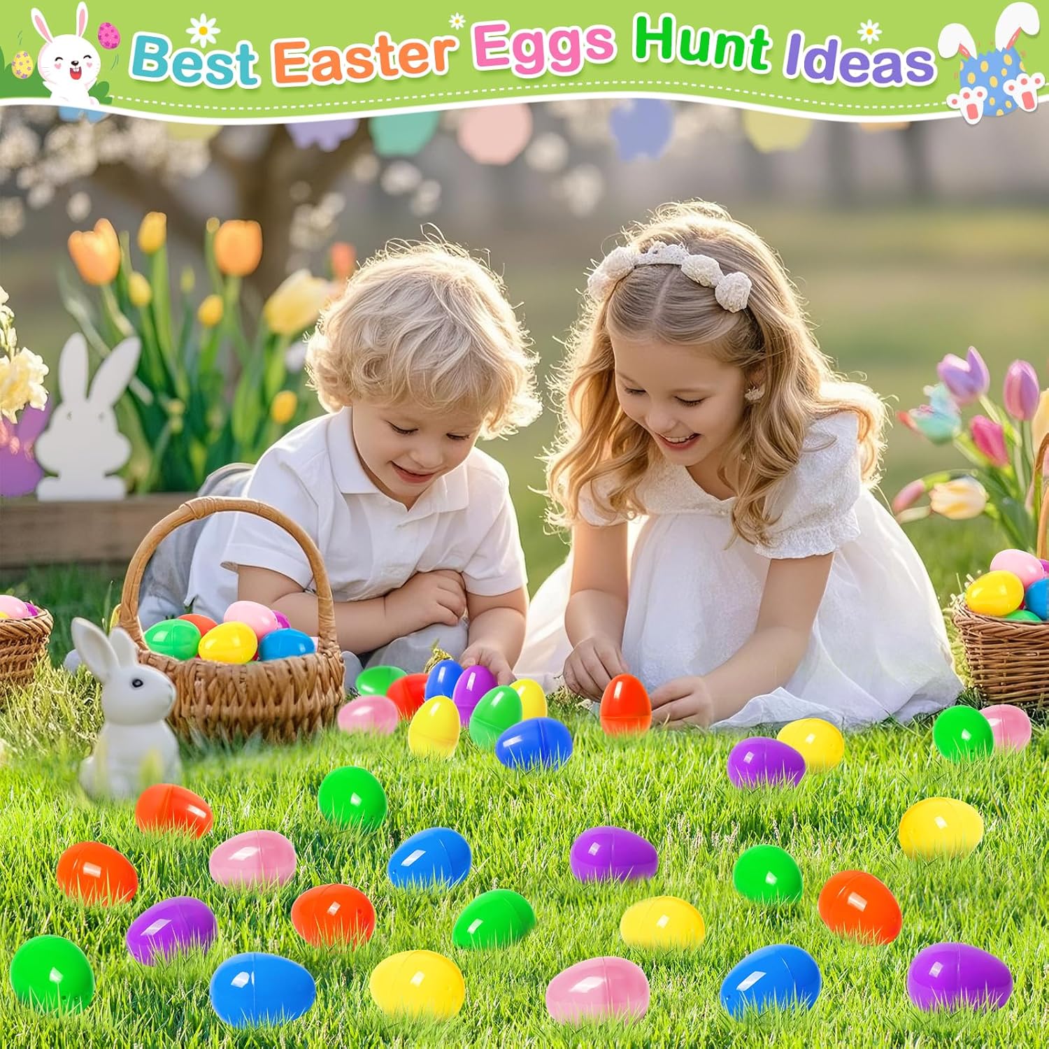 IJIGU 24 Pack PreFilled Easter Eggs with Bunny Toys Inside, Multicolor Plush Toys for Kids, Easter Egg Hunt, Basket Stuffers, Party Favors