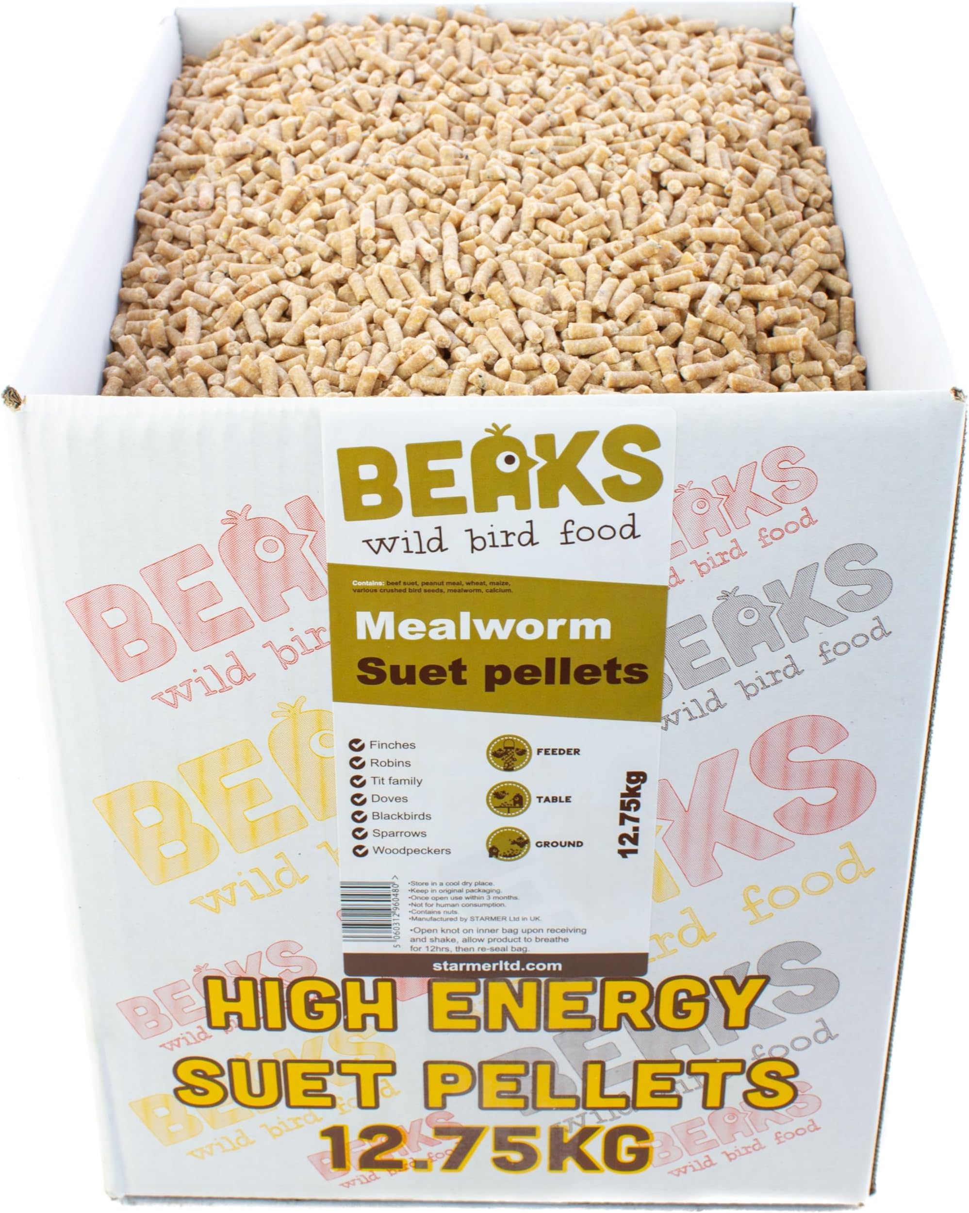 BEAKS wild bird food MEALWORM high energy suet pellets 12.75kg Box free p&p