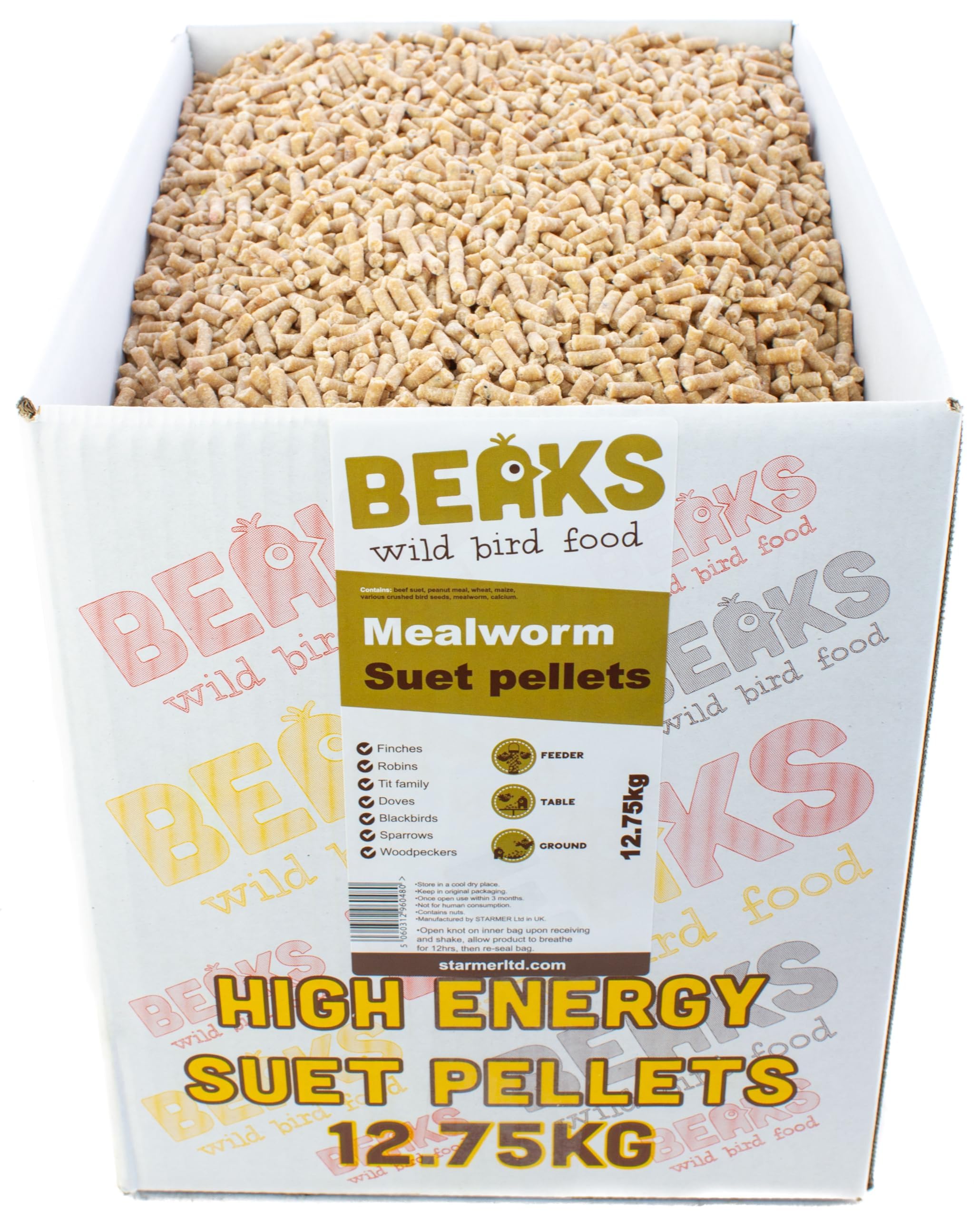 BEAKS wild bird food MEALWORM high energy suet pellets 12.75kg Box free p&p