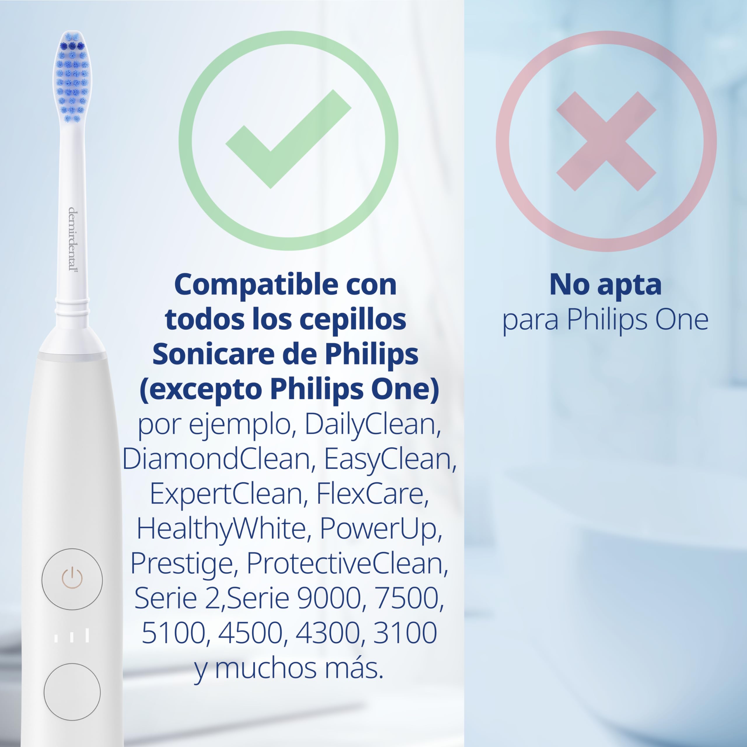 Pack con 8 cabezales demirdental compatibles con los recambios de Philips Sonicare, cepillos de dureza media, corresponde a HX6018