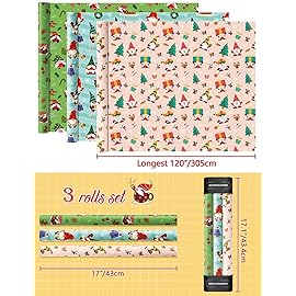WERNNSAI Christmas Santa Wrapping Paper Rolls - 3 Rolls 17 X 120 Inch Gnome Kids Christmas Wrapping Paper Medium Roll Set Green Grinch Xmas Wrapping Paper Holiday Wrapping Papers for Kids Boys Girls