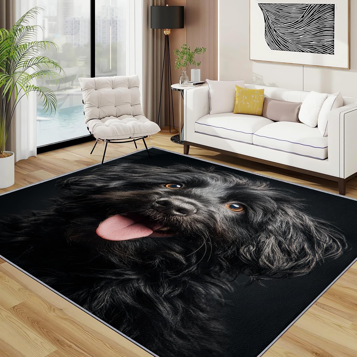 Generico Tappeti Salotto Passatoia 80x150cm Primo Piano Di Un Cane Di Peluche Pelo Corto Morbido Tappeto Camera da Letto Antiscivolo Tapeto Nero Tappeto Bambini Motivo lavabile a Tapeto Stampato