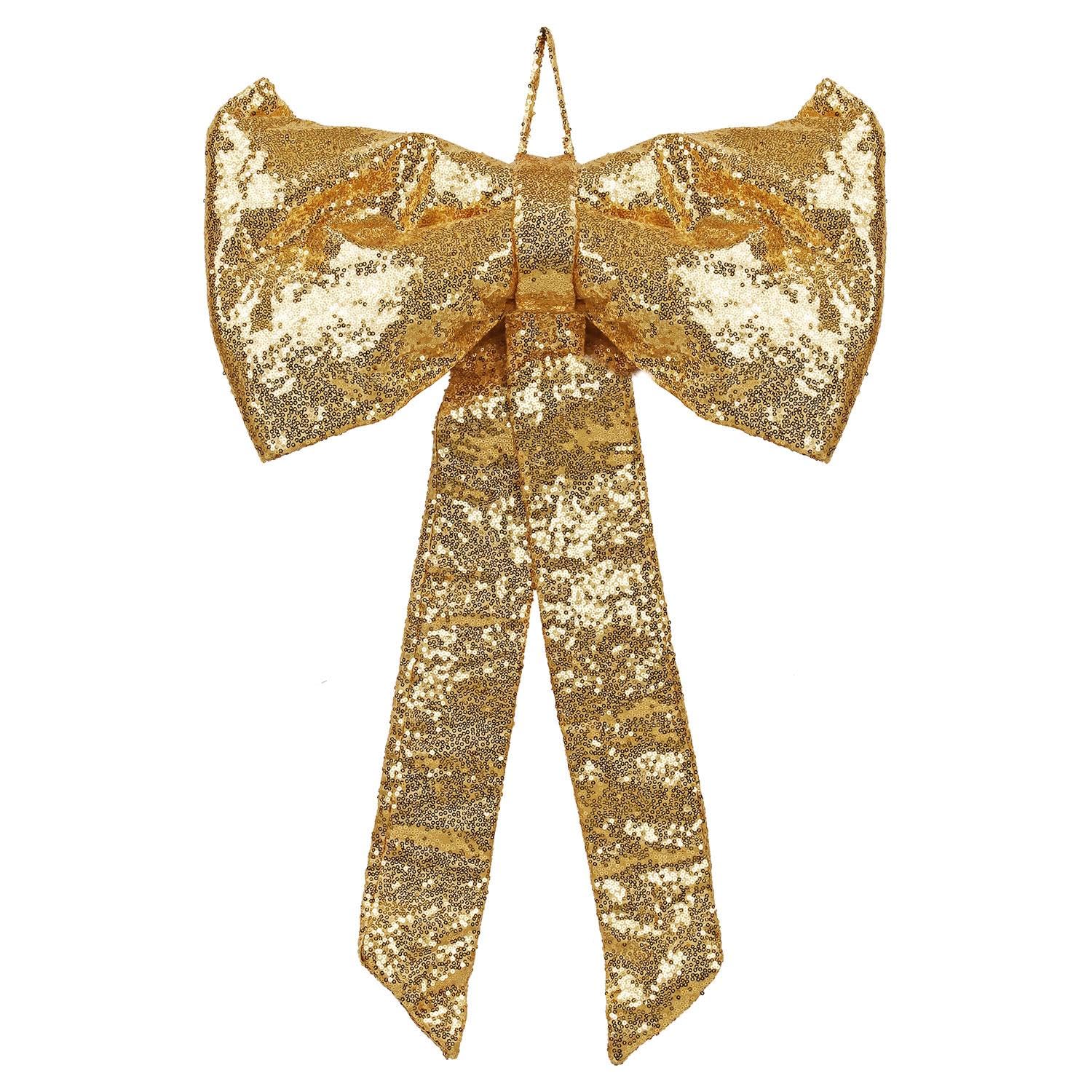 Thrink Large Red Christmas Bow 40×70 cm – Luxury Velvet Sequin Decorative Bow for Christmas Tree Topper, Front Door, Wreaths & Garlands – Elegant Festive Red Bow Decoration for Holiday Décor (Gold)