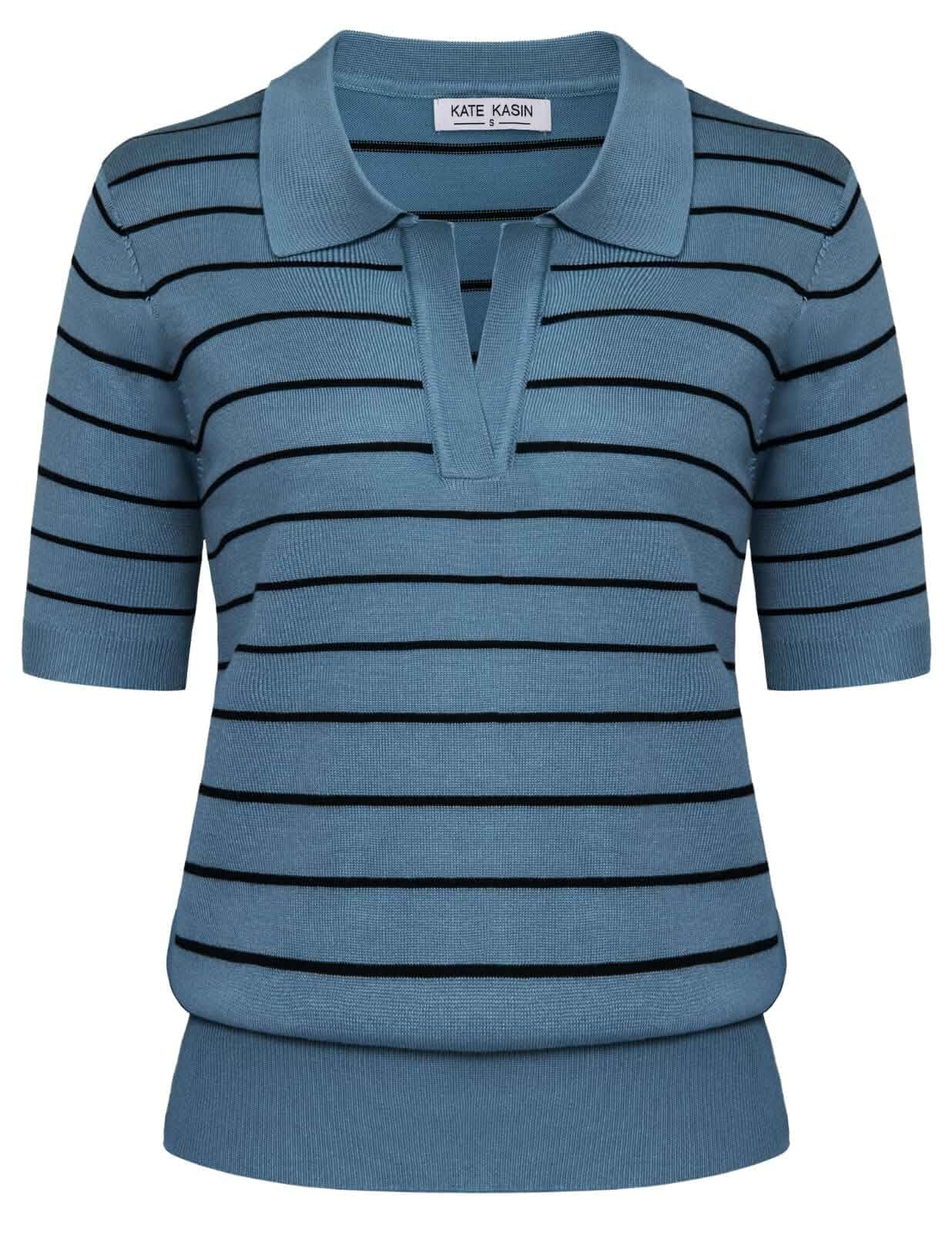 Women's Short Sleeve Classic V Neck Collared Casual Polo Sweater Tops Basic Lightweght Knitted Fashion Work Business Formal Daily Wear Versatile Pullover Shirts