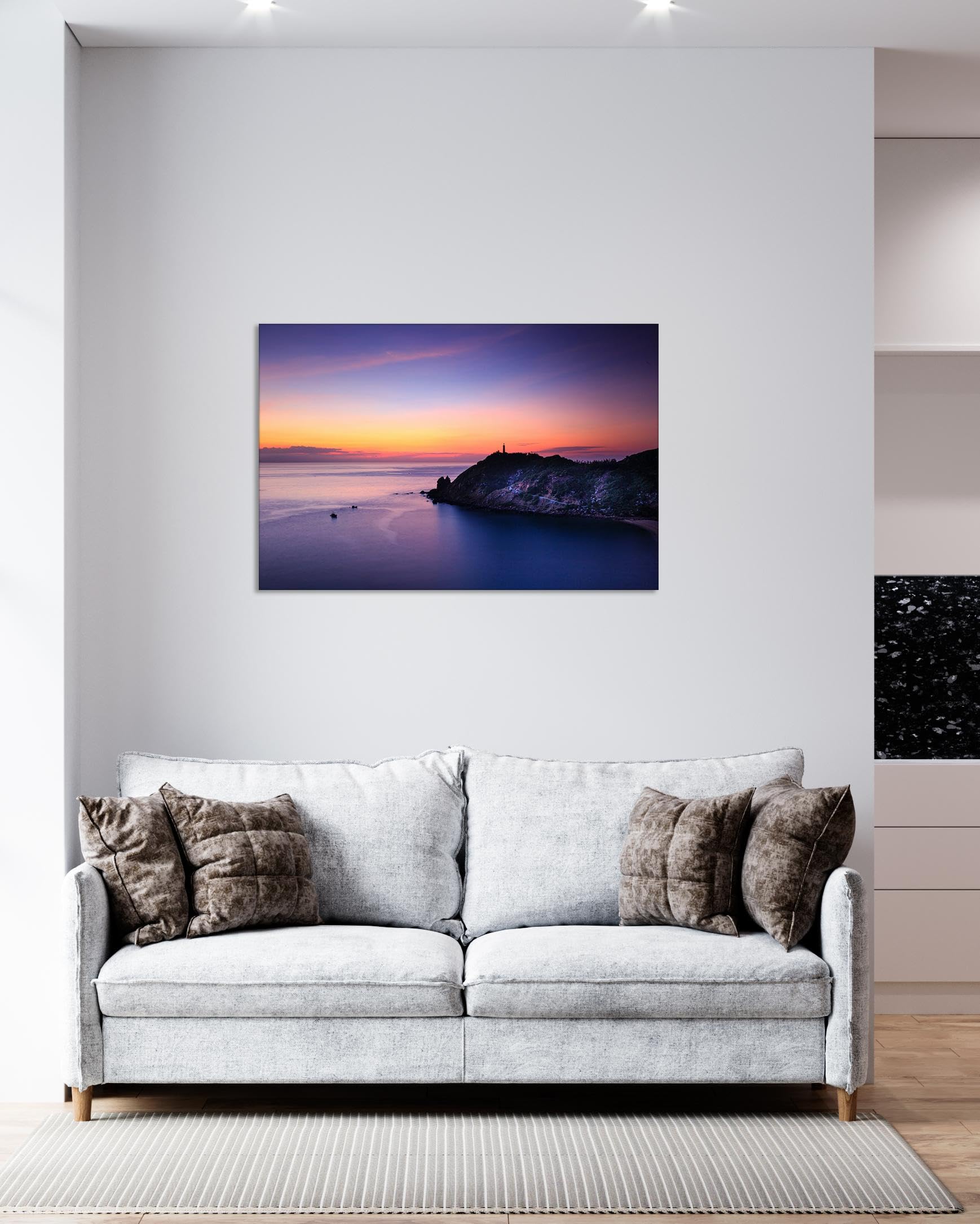 GRASKY Strand sonnenuntergang bild sonnenuntergang bild auf leinwand wandbilder landschaftsbilder mit rot Leinwandbilder Meer, Dämmerung Wohnzimmer Deko Kunstdrucke 80X120cm(31x47in) Innenrahmen