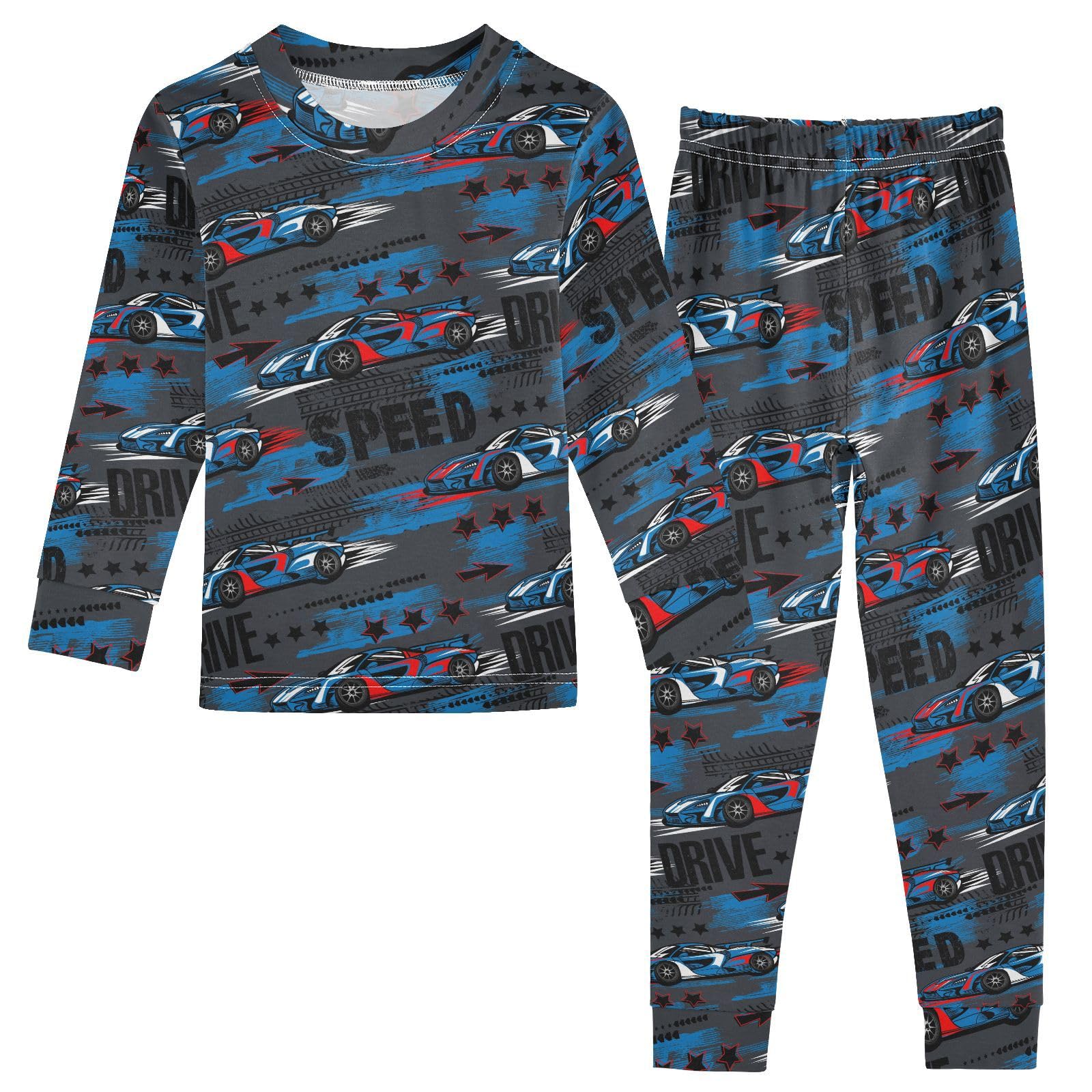 JHKKU Sport Cars Pajamas Set Cotton 2 Piece Soft Comfy Pjs Long Sleeve Lounge Sleepwear 5T