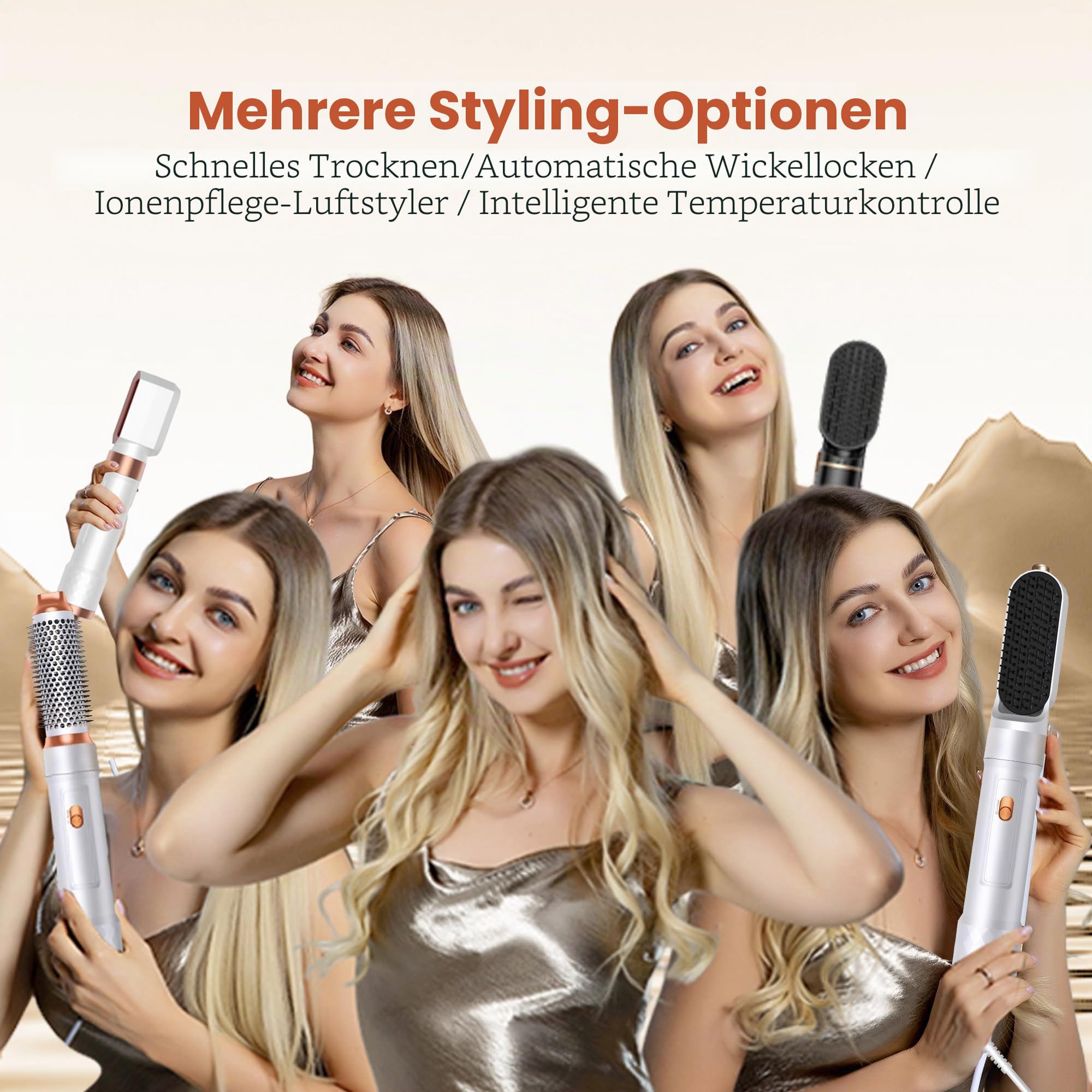 Hair Styler Set 5 in 1 Hairstyler 5 in 1 mit Rundbürstenföhn, Warmluftbürste, Föhnbürste, Haartrockner, Air Curler, Glättbürste, Hairstyler Airstyler Haarstyling Geräte für Alle Haartypen