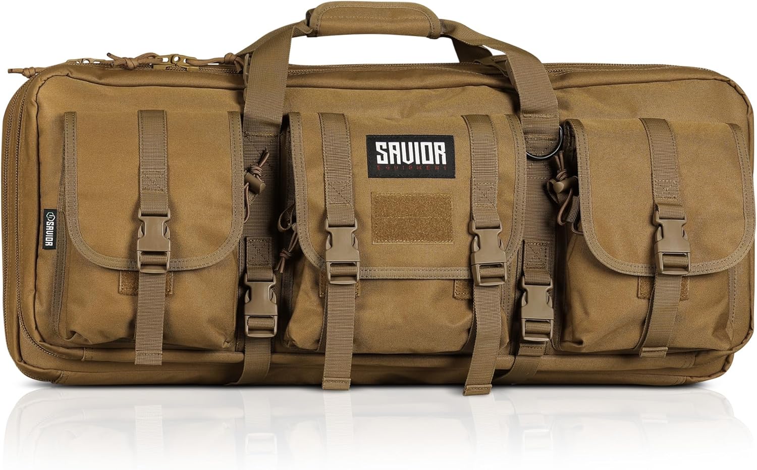 Savior Equipment American Classic Shorty Tactical Double Short Gun Case Pistol Bag, Spacious Front Pockets, Padded Shoulder Strap Included 32" x 12" Double Rifle Case Flat Dark Earth Tan