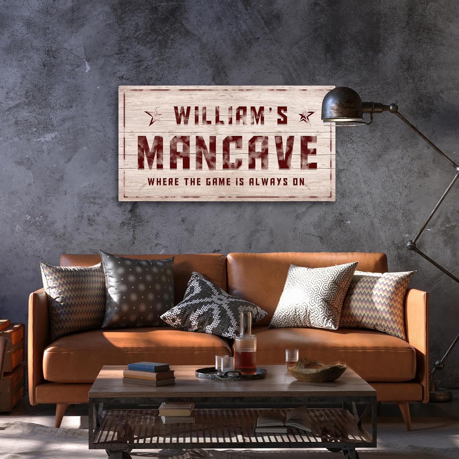 Awesometik Personalized Man Cave Sign Wall Art - Customize with Name, Decoration for Mens Room,Gaming Room Decor, Basement & Garage Decor, Ready to Hang (Custom Rustic Man Cave Sign Classic Red)