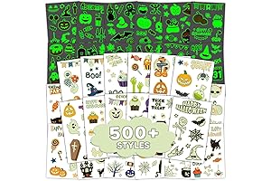 EMOME 500+ Styles Glow Halloween Tattoos for Kids Bulk