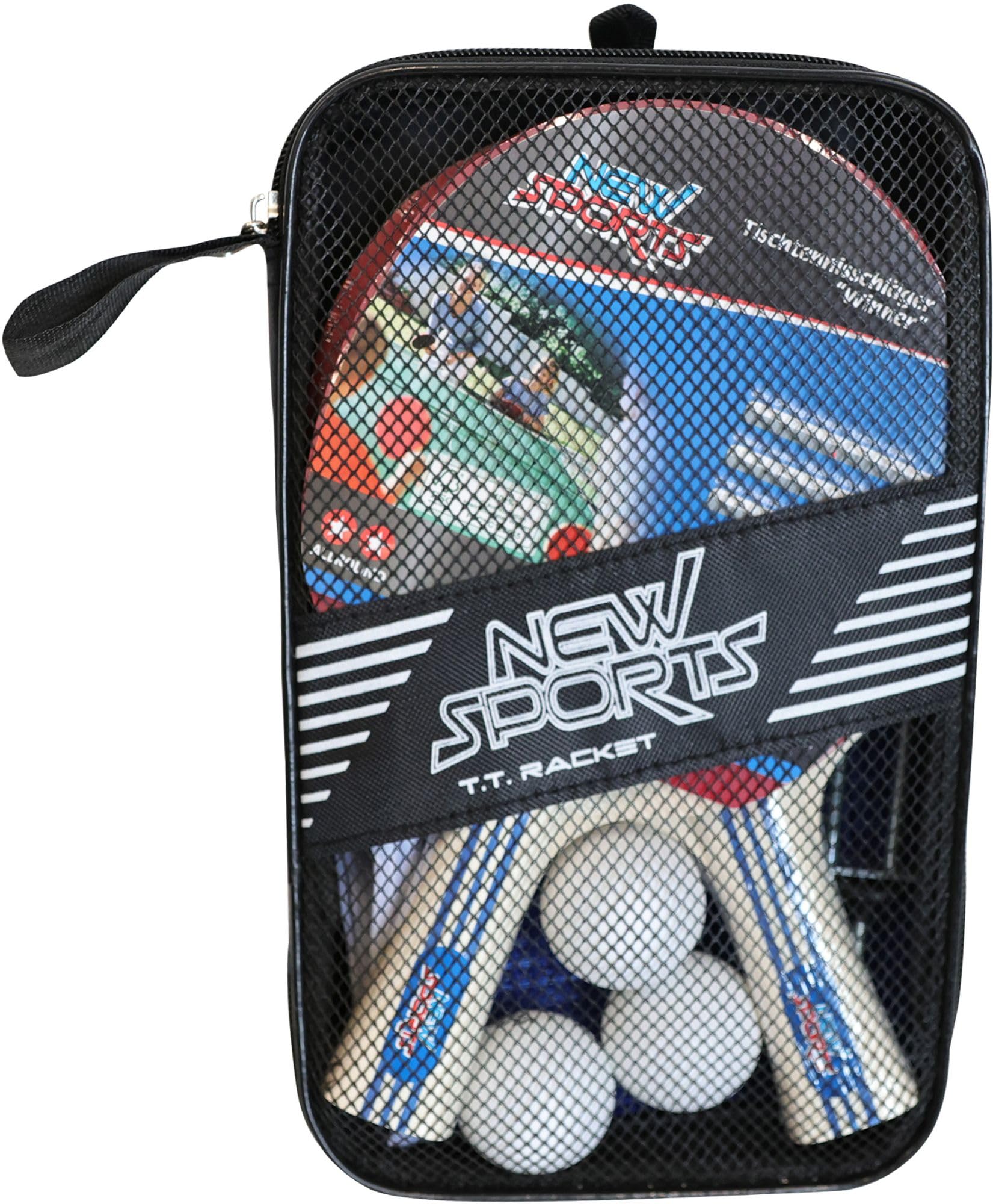 New Sports Tisch Tennis-Set, 2 Schläger, 3 Bälle, mit Netz, rot/schwarz