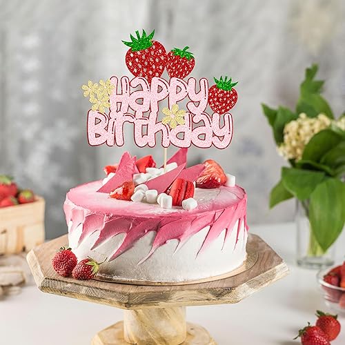 Miniatura 7 de 1 paquete de decoración de pastel de fresa con purpurina para temática de frutas, baby shower, fiesta de cumpleaños de niños, suministros de