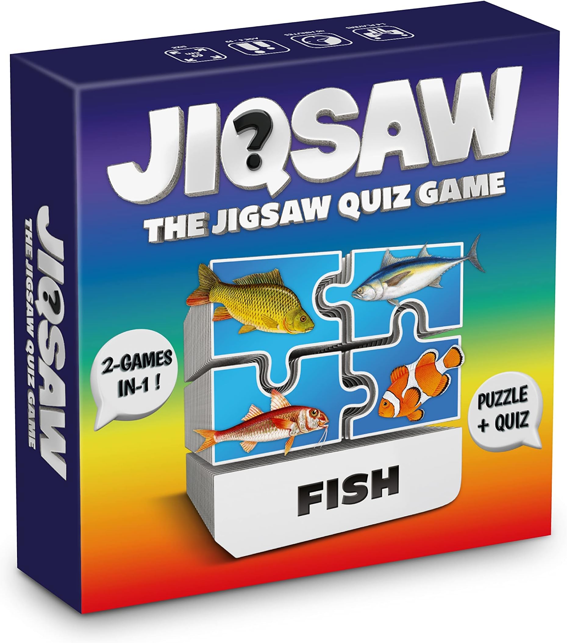 100 PICS Fish Jigsaw Quiz | Family Puzzle + Fun Quiz | 1-8 Players | Large Table Game | 45 Minutes Playing Time