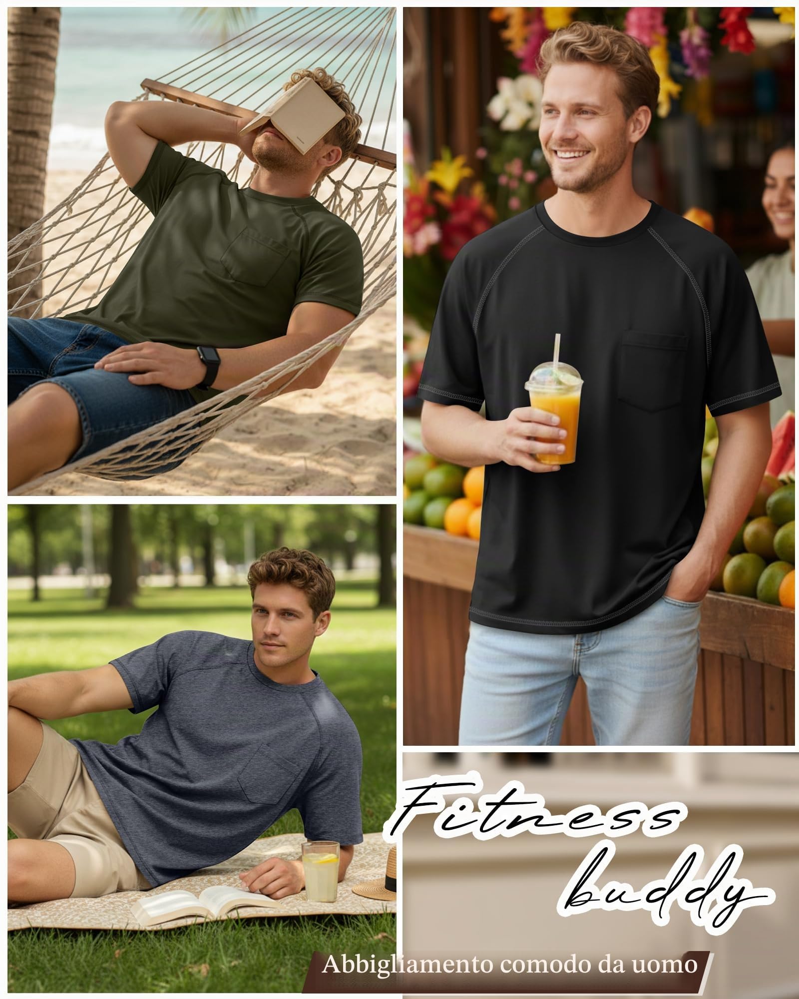 Neer 3 Magliette Uomo Taglie Forti con Taschino | Magliette Girocollo, Top Maniche Raglan, Abbigliamento Traspirante, T-shirt Ampie, Outfit Da Lavoro, Moda Autunnale