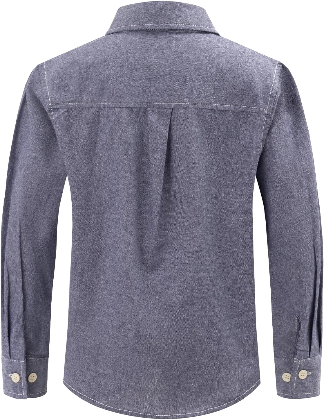 Spring&Gege Boys' Long Sleeve Chambray Shirt Casual Cotton Woven Button Down Shirt with Two Pockets - Image 3
