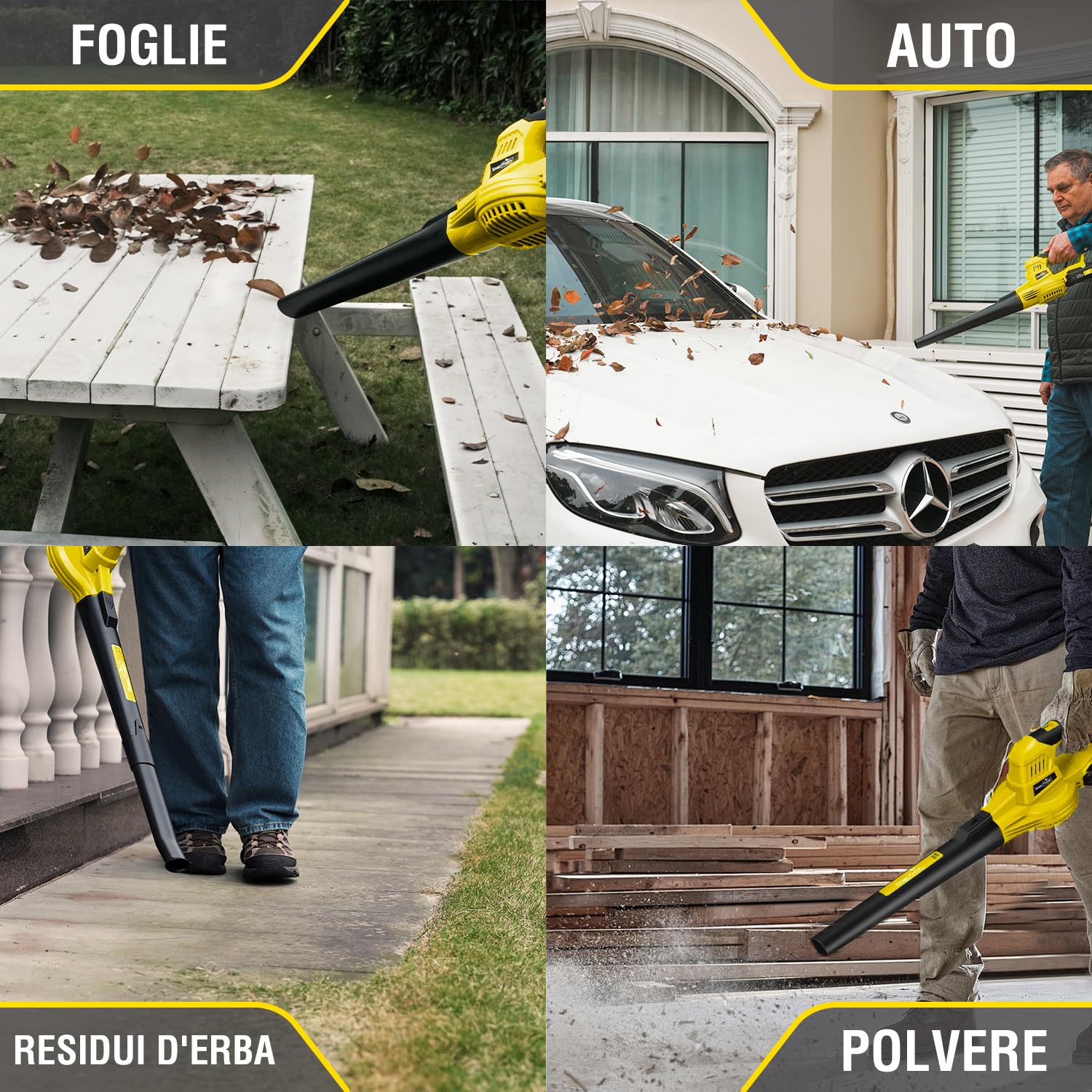 SnapFresh Soffiatore a Batteria 20V Soffiatore Elettrico Parkside Soffiatore per Foglie con Batteria e Caricabatterie 210 km/h 240m³/h / 2 Modalità /1,2kg per Foglie/Prato/Auto/Polvere (Giallo)