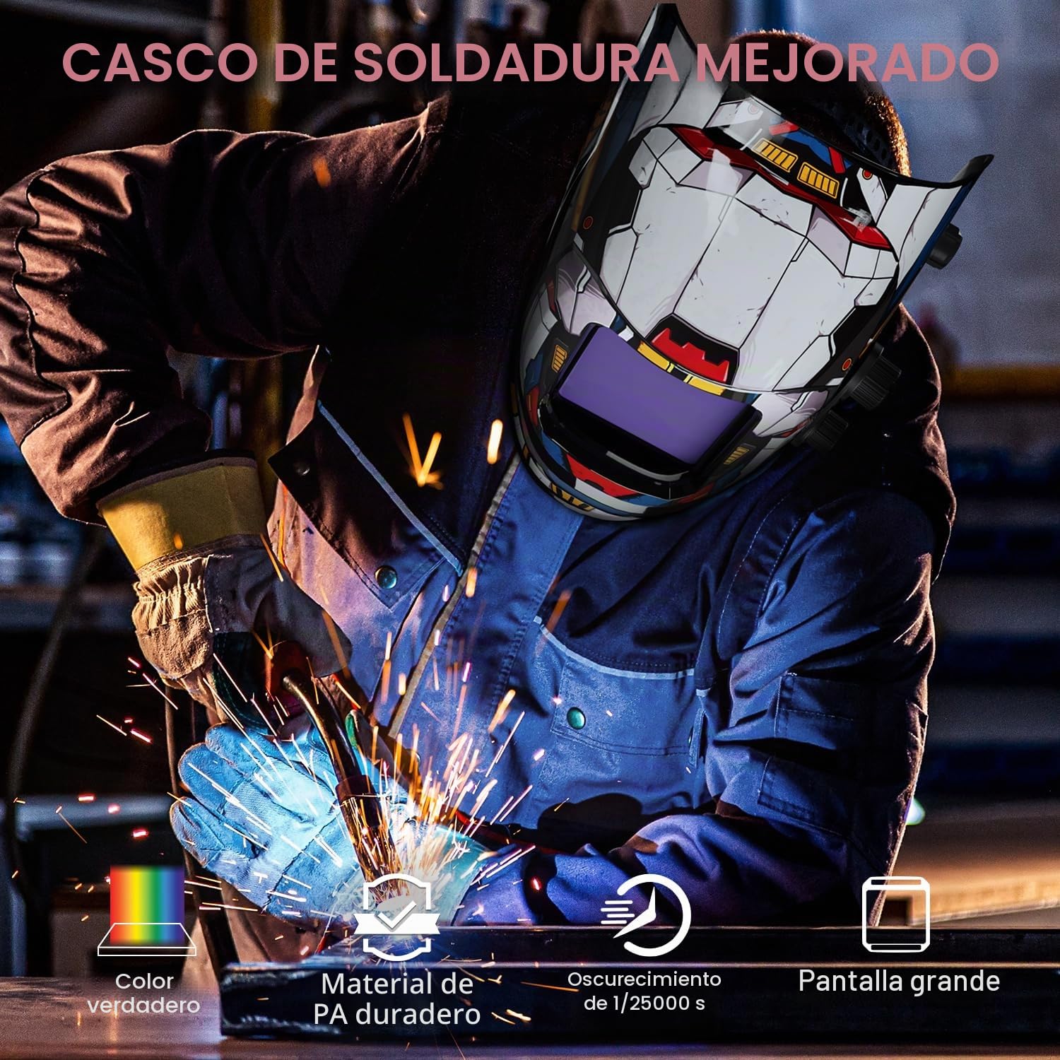 Casco de Soldador ARCCAPTAIN, bonete de Soldador de oscurecimiento automático 1/1/1/1 Claridad óptica Superior