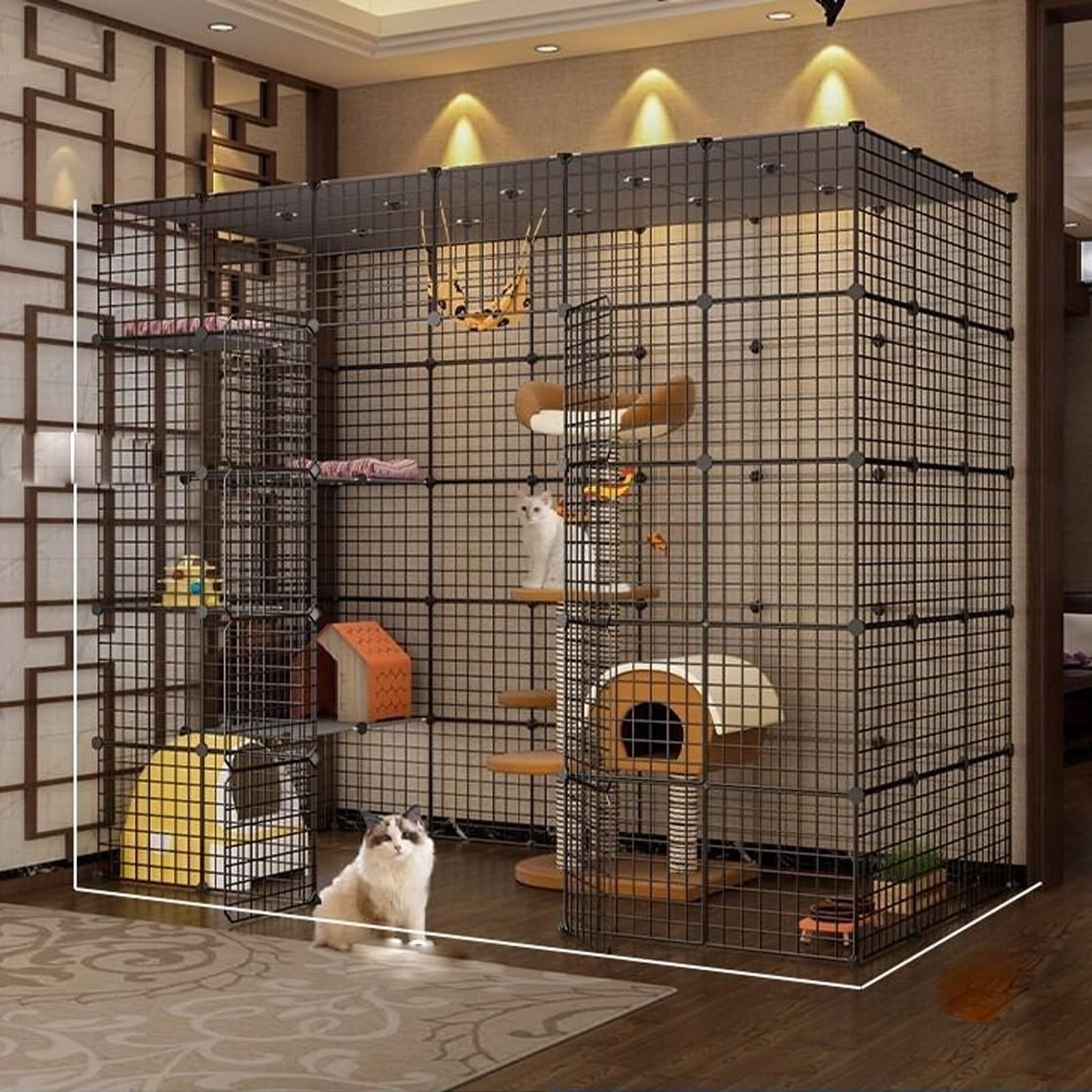 YPDOPORA Jaula Grande para Gatos, Recintos para Gatos En Interiores con Balcón, Parque Infantil para Gatos DIY, Jaula De Perrera De Alambre De Metal Desmontable Grande,I