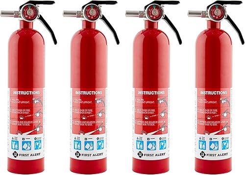 First - Alert FE1A10GR195 ABC - Paquete de 4 extintores para el hogar clasificación 1-A 10-BC modelo  HOME1 rojo