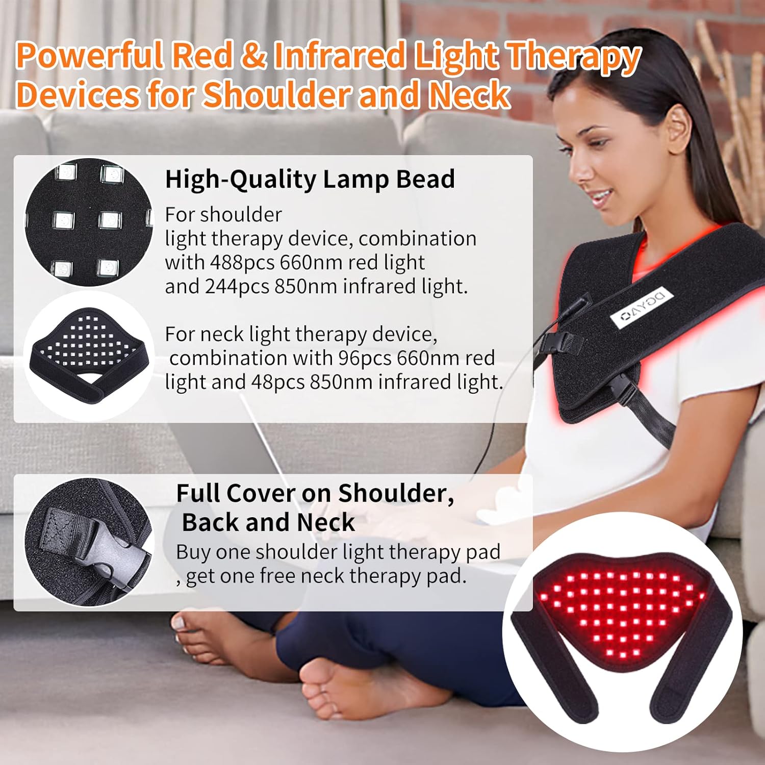 TUOB Red & Infrared Light Therapy for Shoulder & Neck, Home Use 850nm Shoulder & 880nm Neck Pad, Full Cover Light Therapy for Pain Relief & Muscle Relaxation