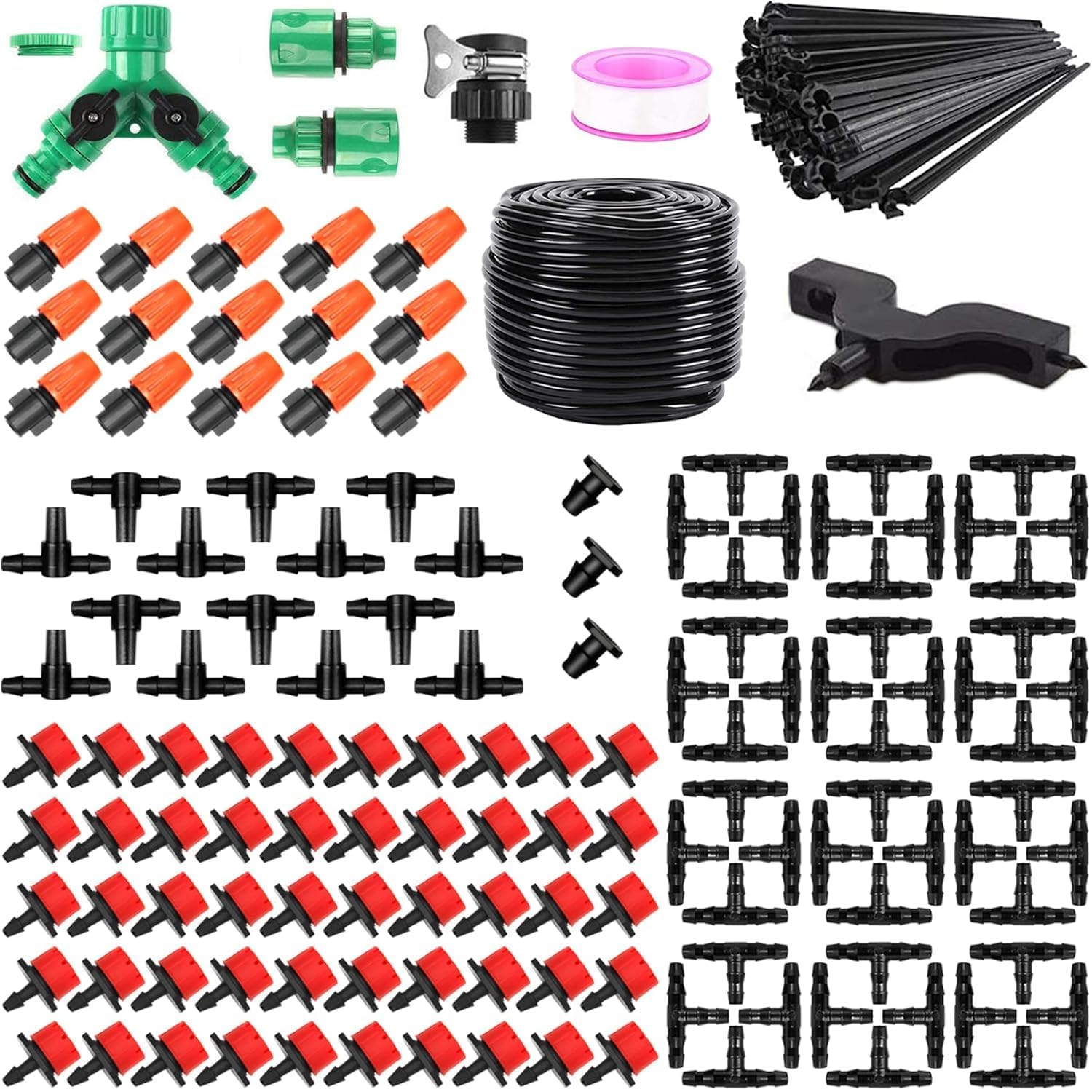 Margolongte 164FT/50M Irrigation System Kit, Automatic Watering Set with Tubing and Accessories, Drip Irrigation System for Greenhouse, Garden, Lawn and Plant Beds (202 Piece Set)