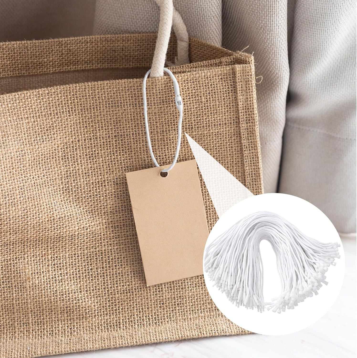 200 Pcs Disposable Hang Tag String, 7.48 Inch White Cotton Price Tags