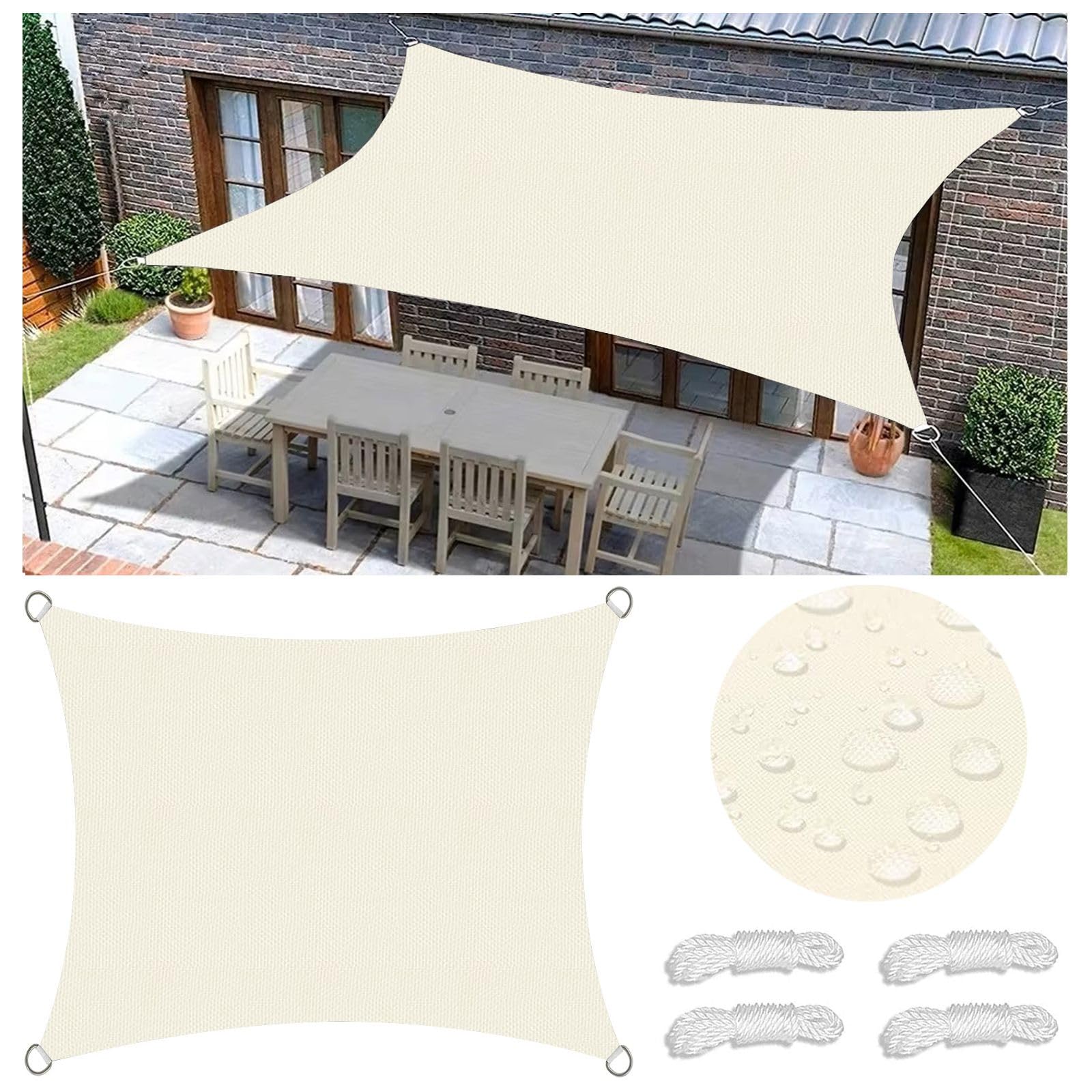 Sun Shade Sail Rectangle Waterproof 98% UV Block Garden Sunscreen Awning Canopy with Rope and D-Ring Breathable Rectangle Patio Sail Pergola for Outdoor Garden Patio Yard Lawn 1.4x3.5M