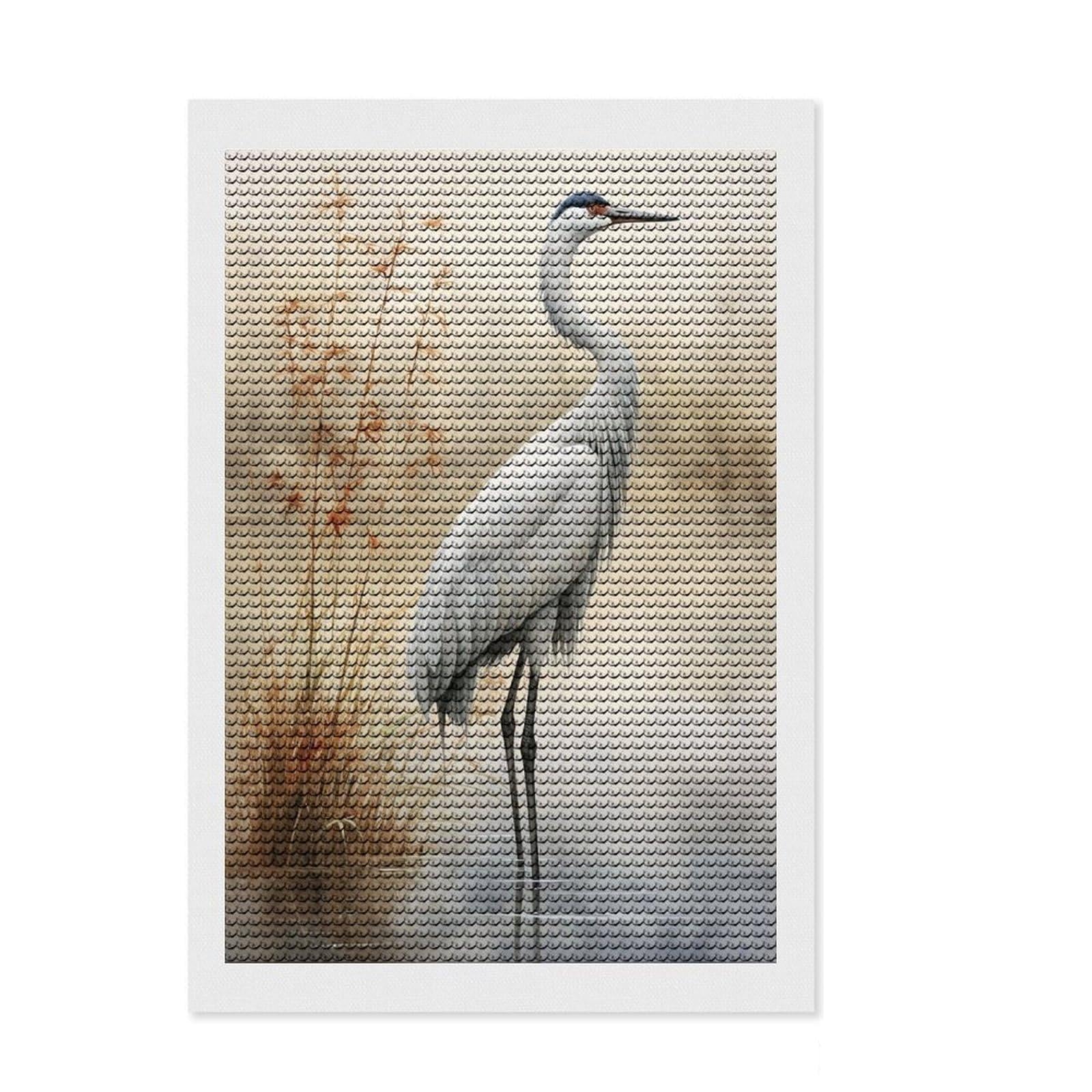 Junmoney Graceful Crane Watercolor Full Drill Diamond Painting Kit 8"x12", for Creative Relaxation, Printed Canvas, Farmhouse Decor, Christmas Gift