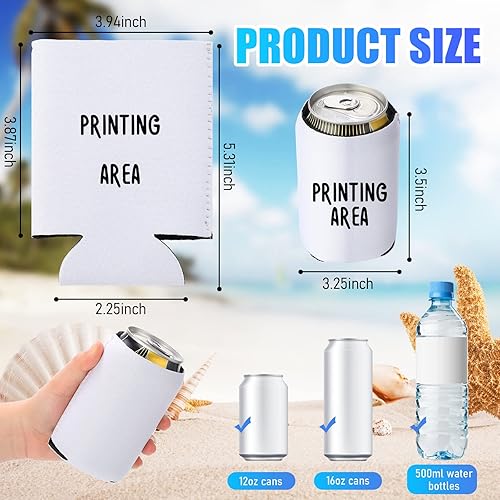 Miniatura 2 de Paquete de 100 fundas blancas para enfriar latas, de neopreno, aisladas, para enfriar latas, fundas de sublimación personalizadas para refrescos,