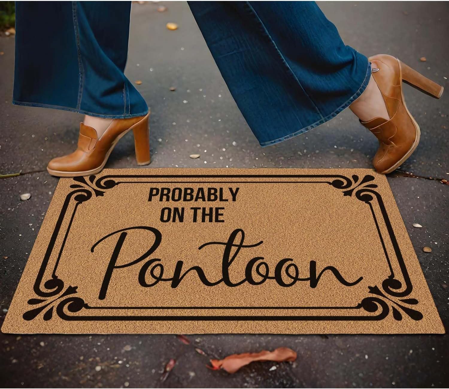 Welcome Door Mat Probably on the Pontoon Lake House Outdoor Indoor Entrance, Low-Profile Floor Mats Non Slip Durable Entrance Rugs for Entry, Patio, High Traffic Areas Front Door, 17" x 29.5"