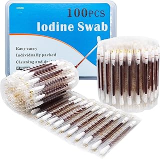 100 Disposable Iodophor Swabs Outdoor Supplies Medical Cotton Swabs Iodine Individually Packaged Cotton Swabs Iodine Swabs for Nose Care (Brown 100)