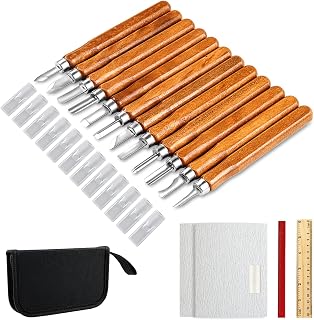 AUGSUN 20PCS Wood Carving Knife Set - Carbon Steel Blades, Ergonomic Handles for Beginners, Experts & Halloween Pumpkin Carving