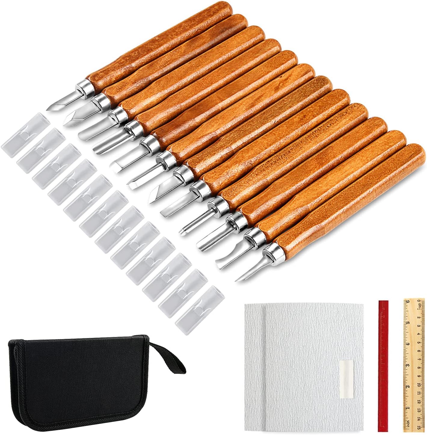 AUGSUN Wood Carving Knife Set, 20 PCS Wood Carving Kit Carbon Steel Wood Hand Carving Tool for DIY Sculpture Carpenter Experts Beginners