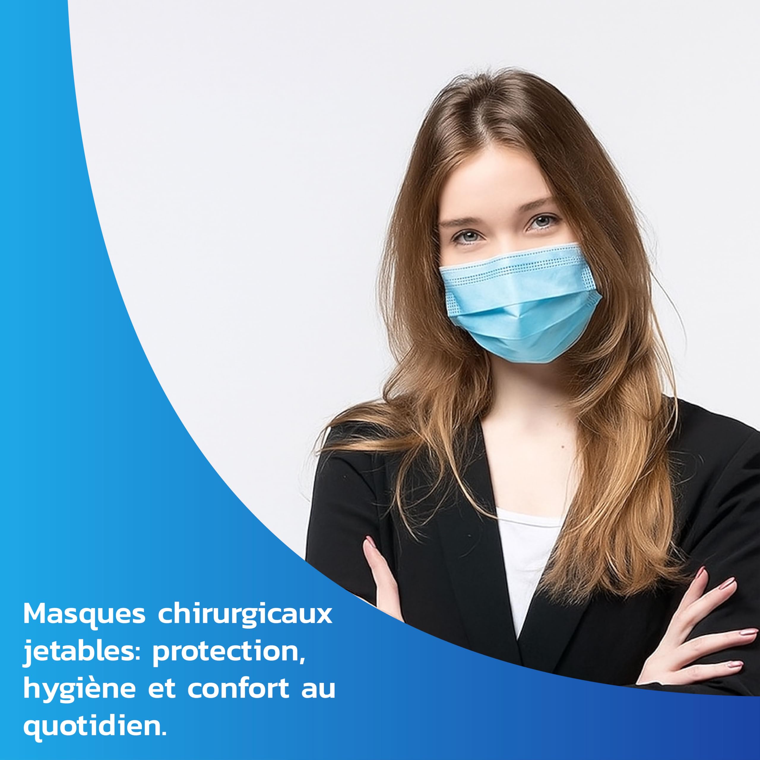 Masques chirurgicaux certifiés CE 100 PCS ou 200 PCS | Masque chirurgical bleu avec embout nasal réglable