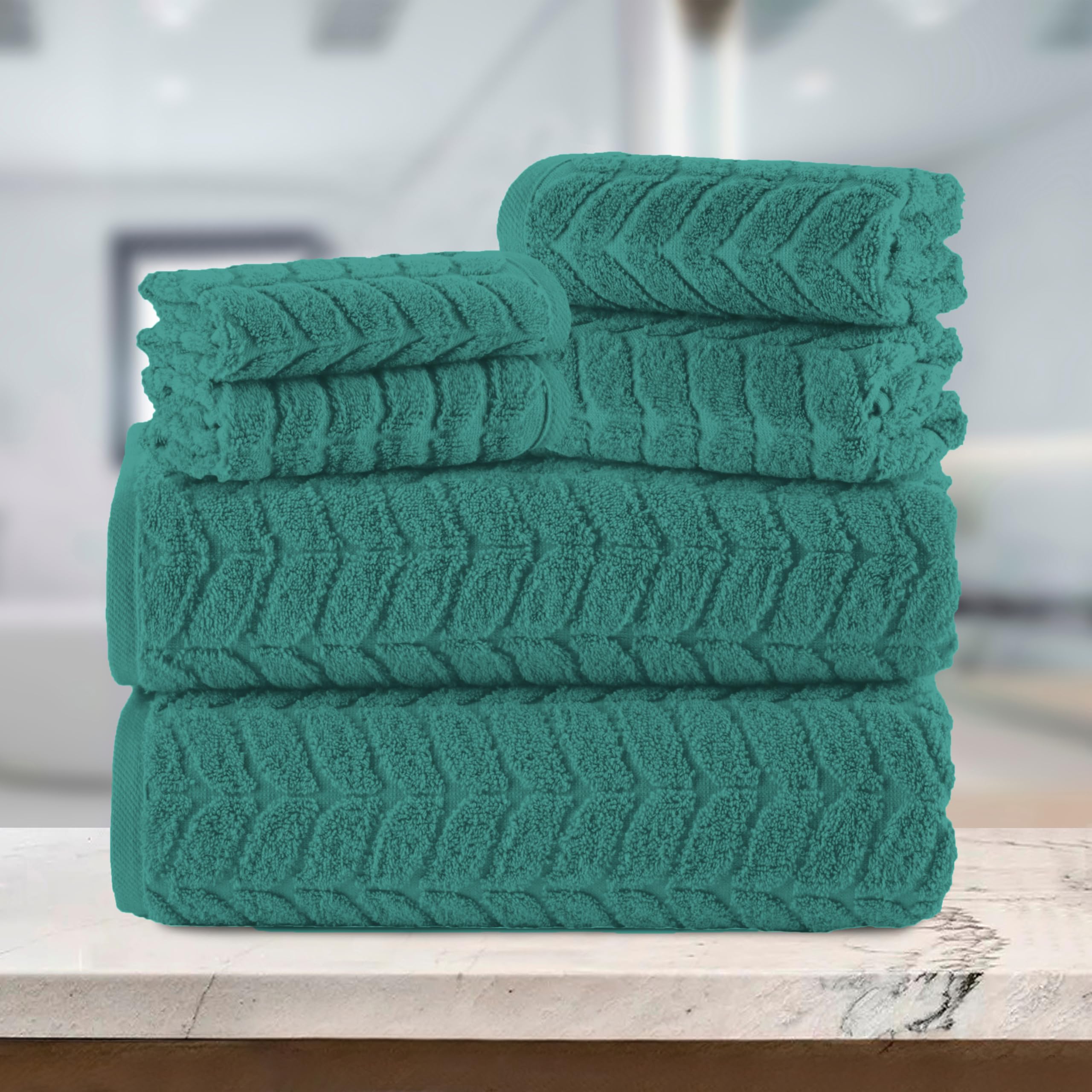 Elegant Comfort Set di 6 asciugamani di lusso in 100% cotone turco jacquard intrecciato di alta qualità alberghiera, morbidi e assorbenti, include 2 asciugamani da bagno, 2 asciugamani e 2 salviette,
