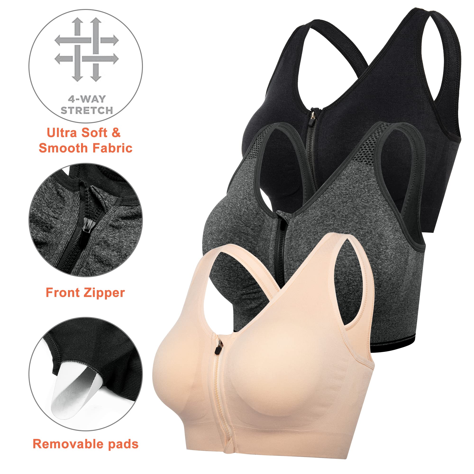 Reggiseno sportivo con zip frontale reggiseno post chirurgia reggiseno yoga allenamento fitness activewear reggiseno imbottito per le donne