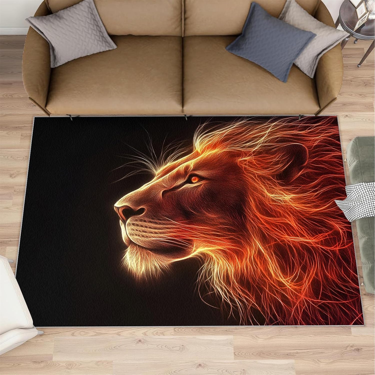 4x5 Lions Area Rugs - Lions Rug for Entryway, Animals Washable Entry Way Rugs Kids Carpet for Inside House Playroom Living Room End Table Nursery